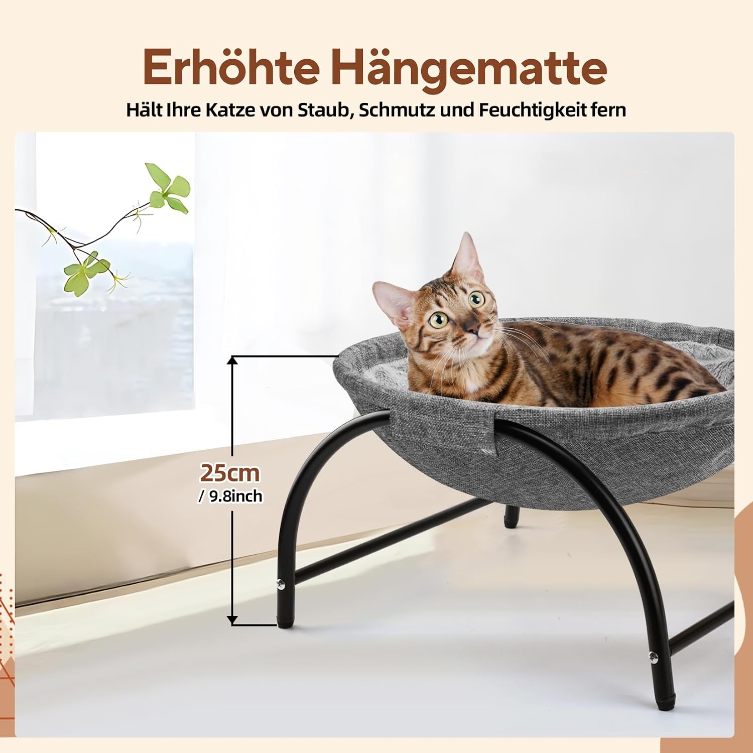 Detalle de LIFLIX Katzenhängematte Outdoor – erhöhtes Katzenbett, abnehmbares Plüschbezug, waschbar, stabiles Rahmensystem (bis 10 kg)