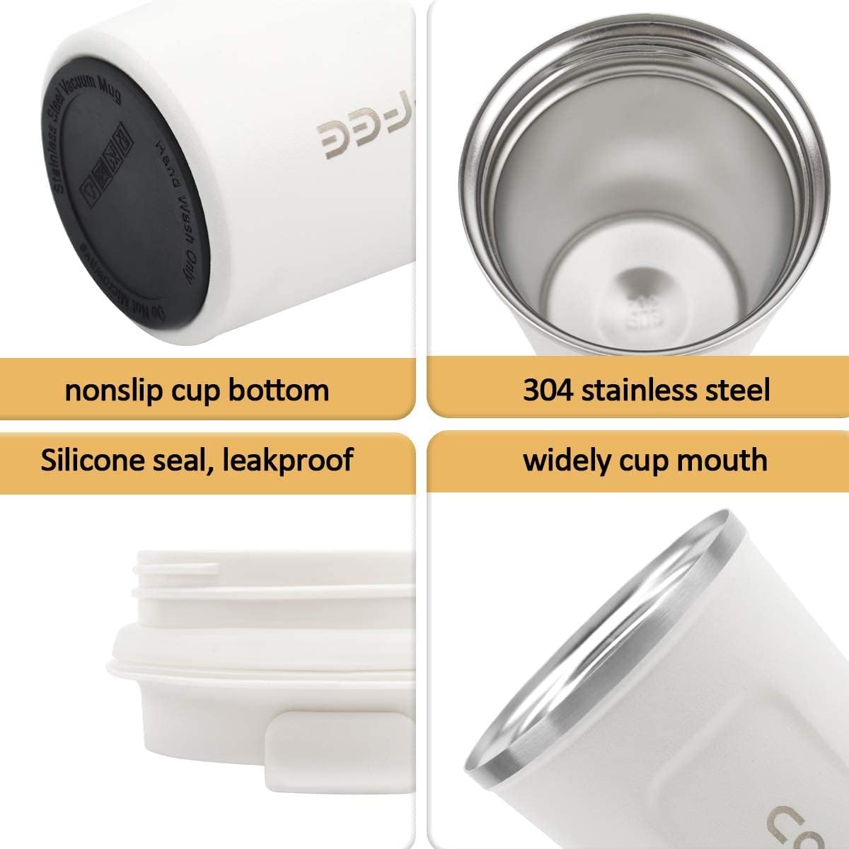 Detalle 2 de CS COSDDI 12 oz Stainless Steel Vacuum Insulated Tumbler (Spill-Proof Coffee Travel Mug) - White