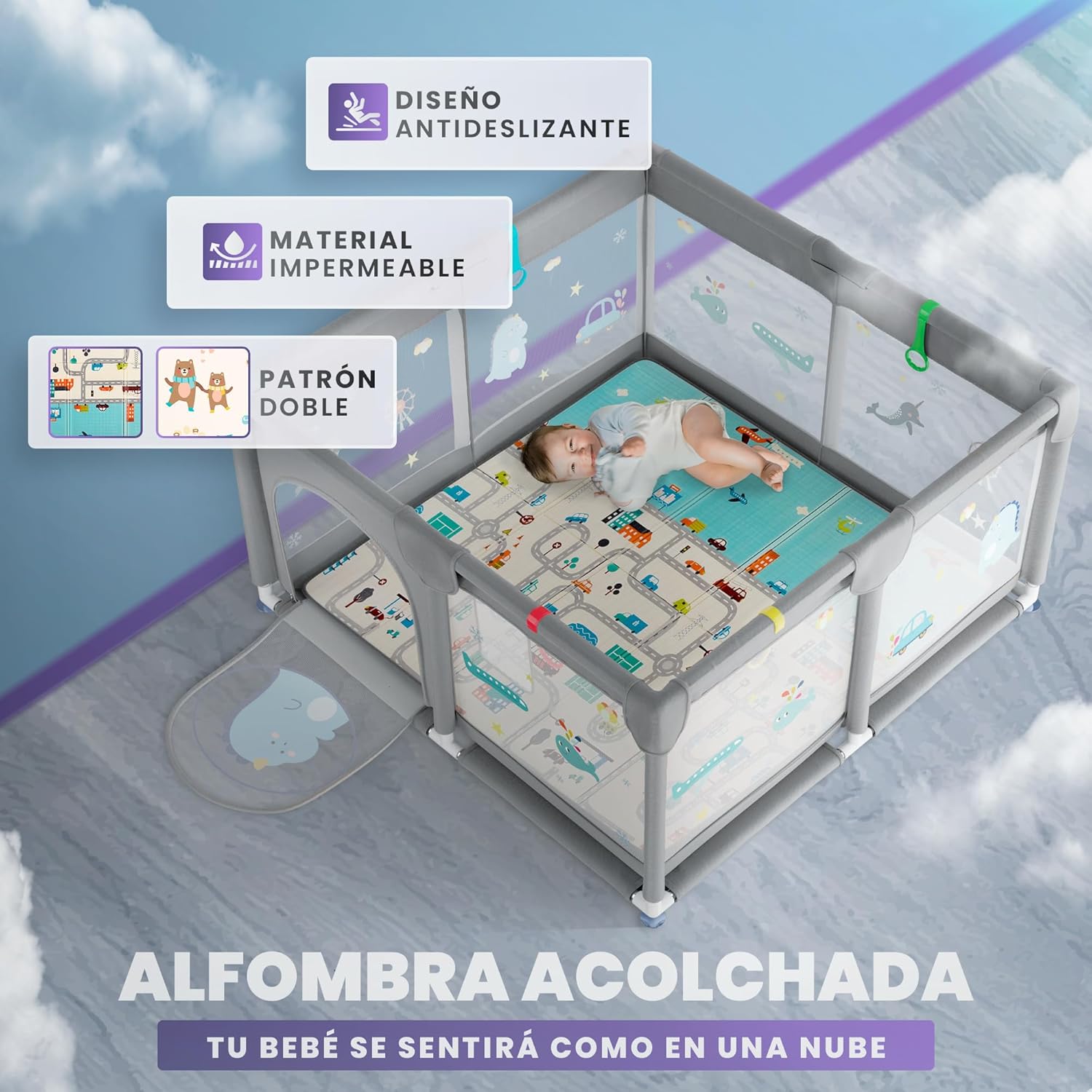 Detalle 1 de JUPPLIES Parque Infantil Bebé 120cm - Seguridad y Diversión