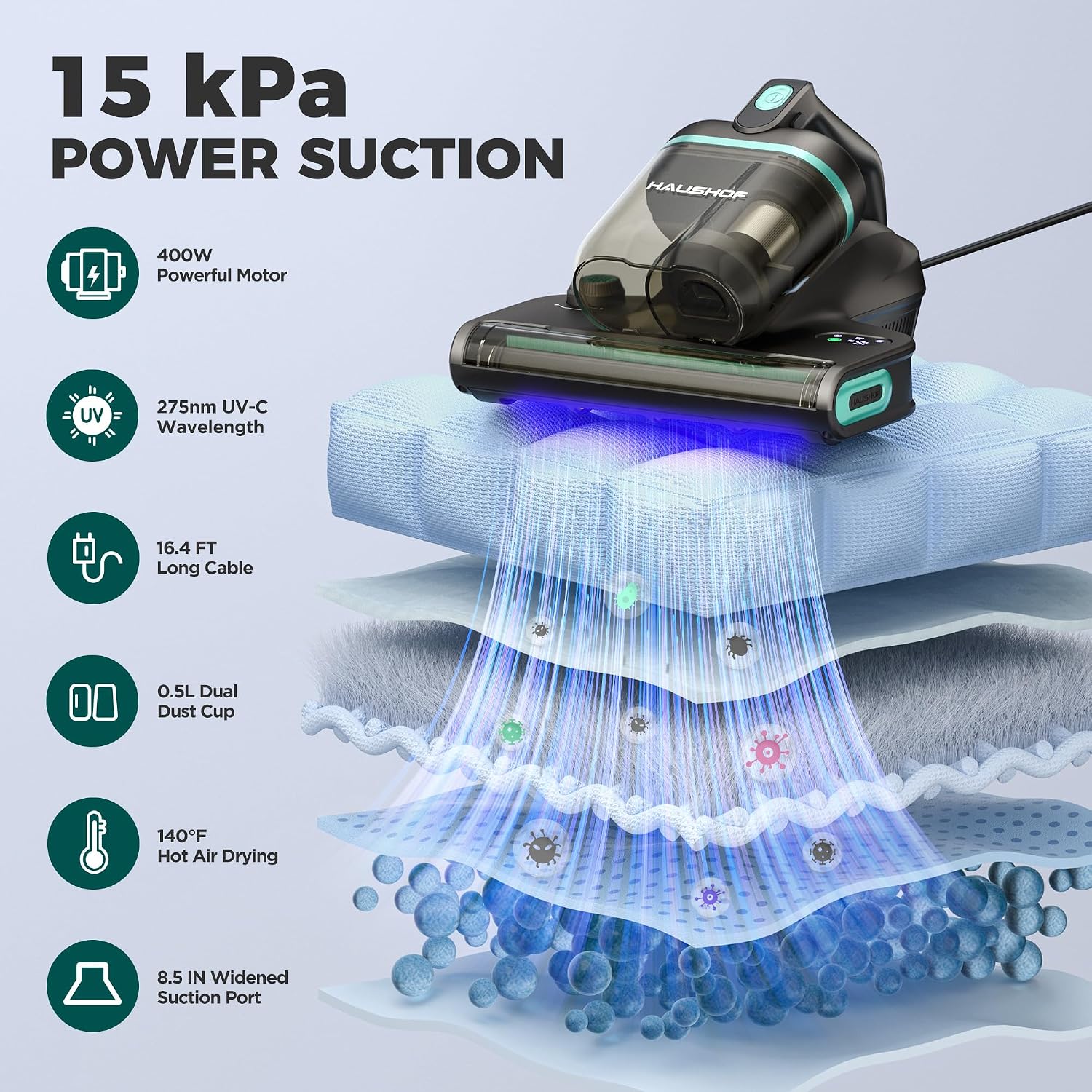 Detalle 2 de HAUSHOF Mattress Vacuum Cleaner 15KPa