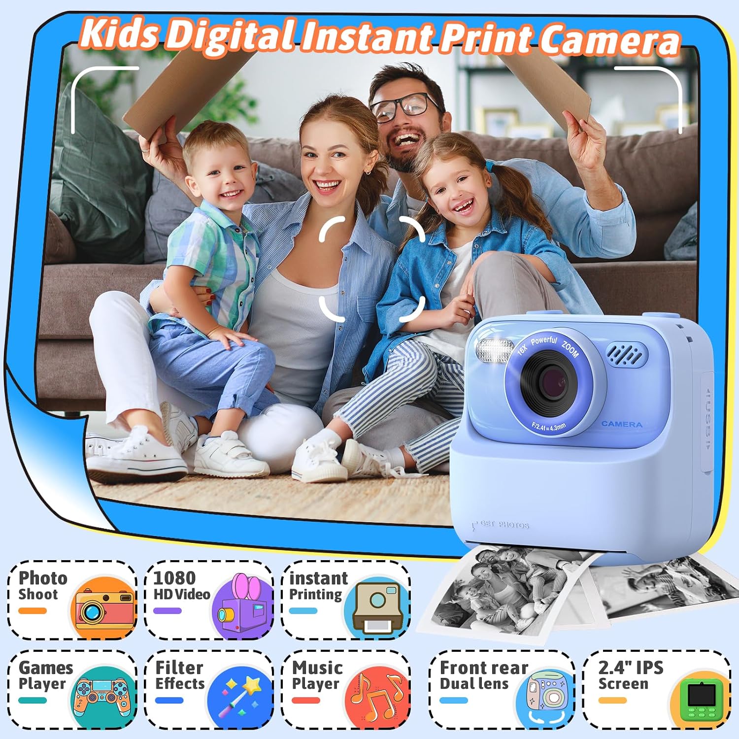 Thumbnail 1 de Cimizi P79 Kids Instant Print Camera, 1080p Video, Dual Lenses, 2.4-Inch Screen