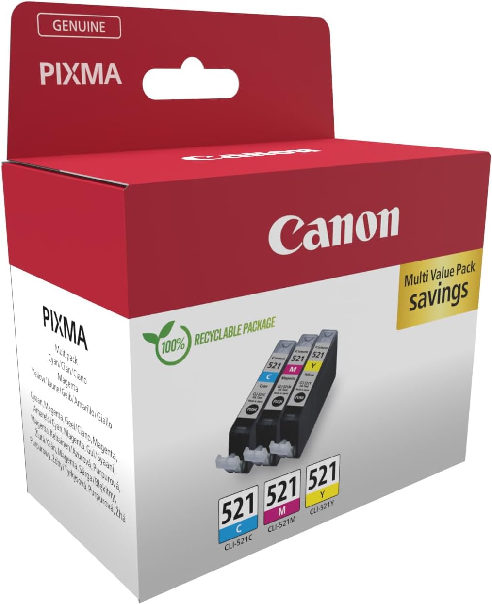 Detalle 2 de Canon CLI-521, Pack de 3 Cartuchos de Tinta Original 🎨
