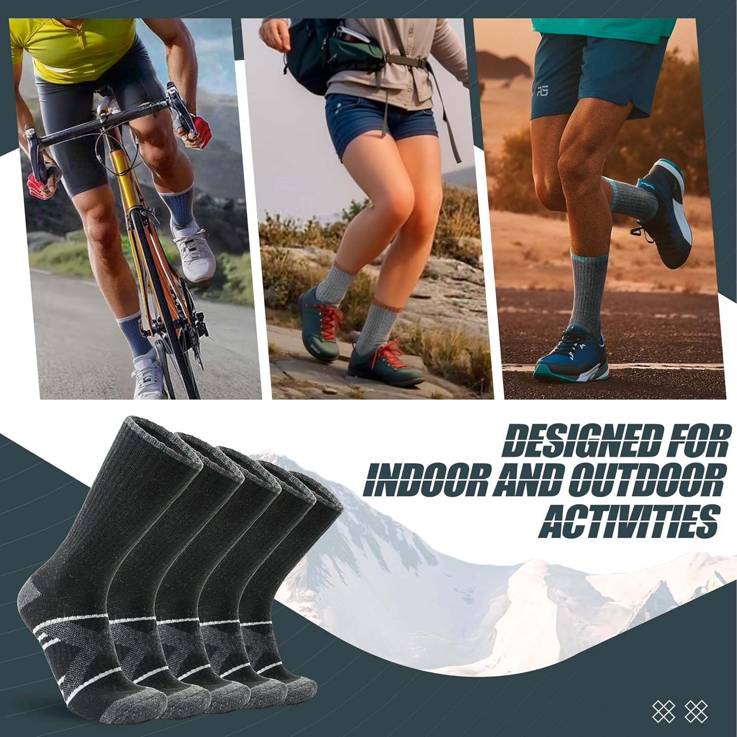 Thumbnail 5 de ANTSANG Merino Wool Hiking Socks, 5-Pair Crew Boot Socks with Targeted Cushion