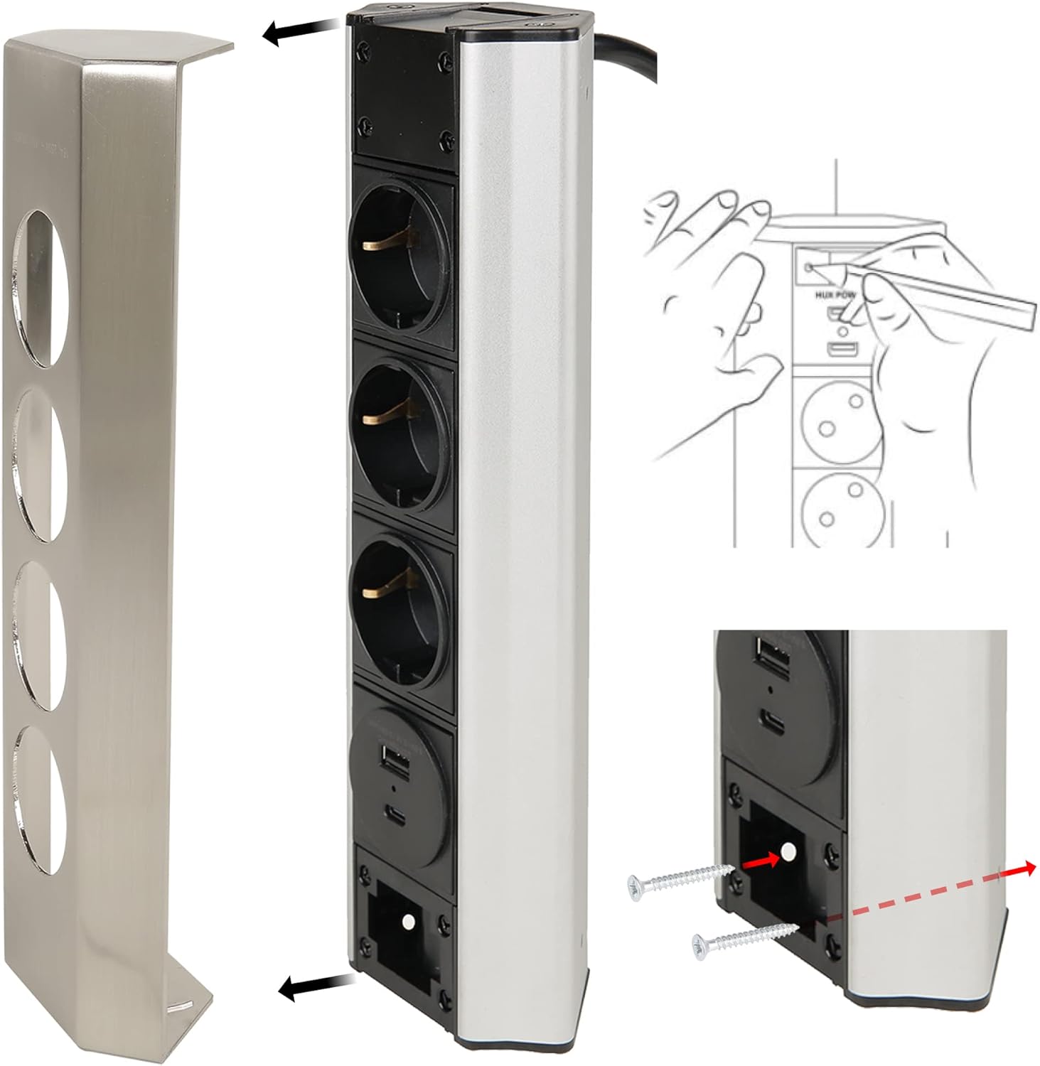 Thumbnail 1 de Electraline 62514 Regleta Angular cocina 3 Schuko 2 USB
