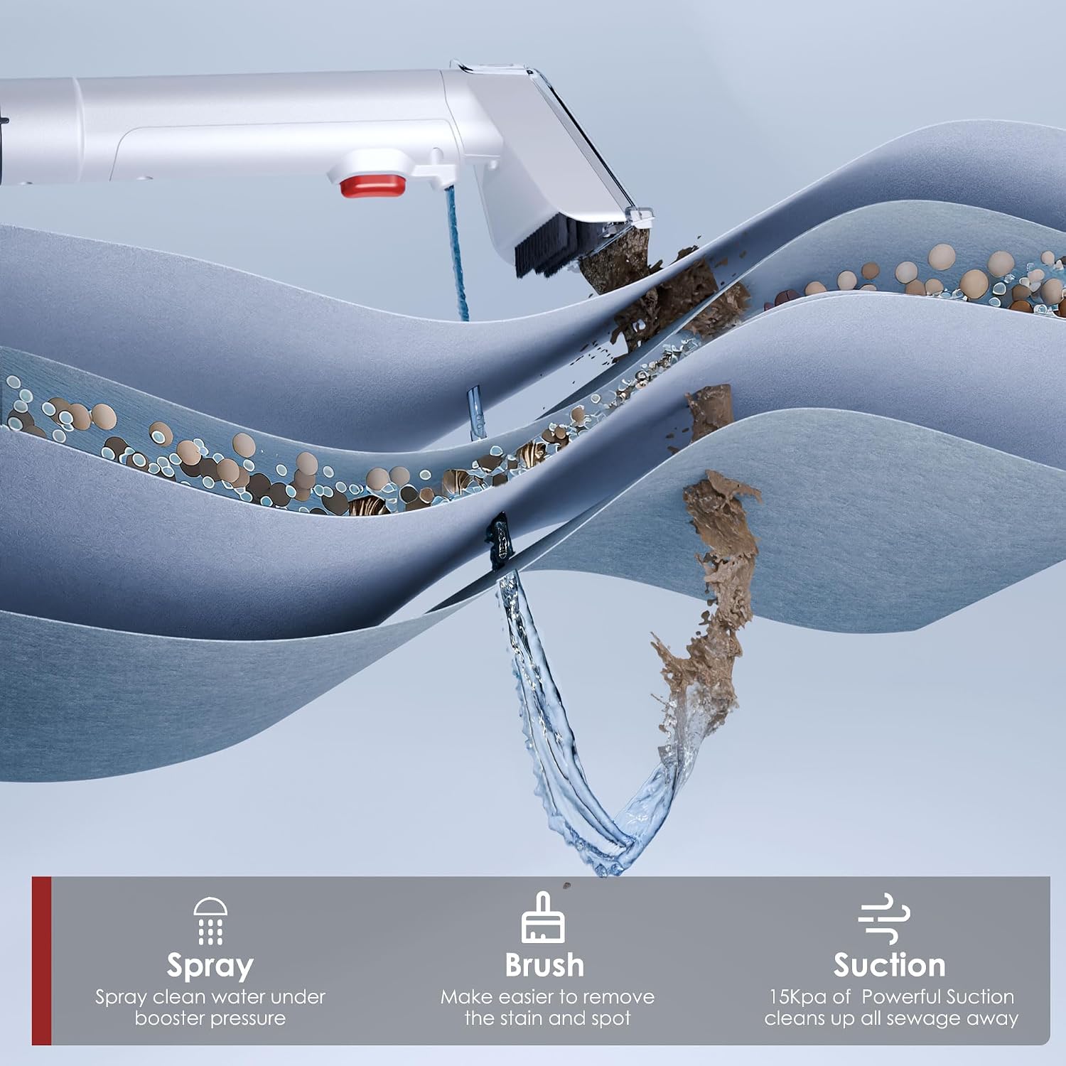 Detalle 2 de WURESE DY-508B Portable Carpet Spot Cleaner, 500W, Dual Tanks, Red