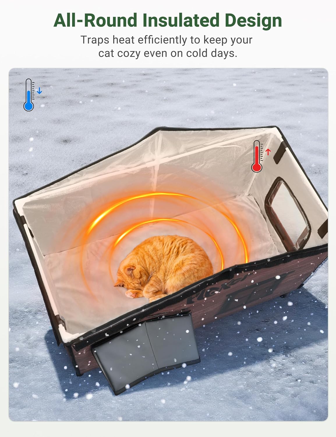 Detalle 2 de PLEKER PL-PET01 Heated Outdoor Cat House, Insulated 31.5-Inch Shelter with Heating Pad