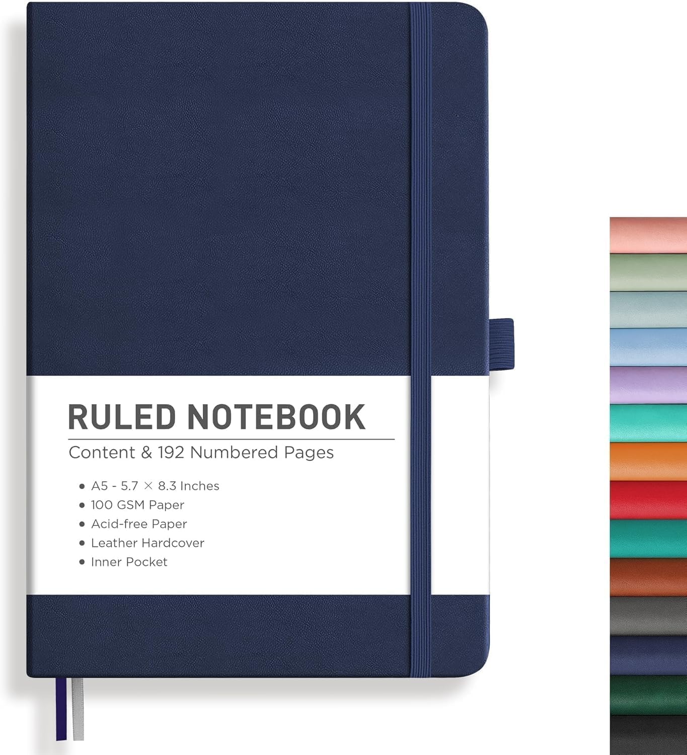 Detalle de RETTACY A5 Lined Journal Notebook, 192 Numbered Pages, 100 GSM Paper, Navy Blue