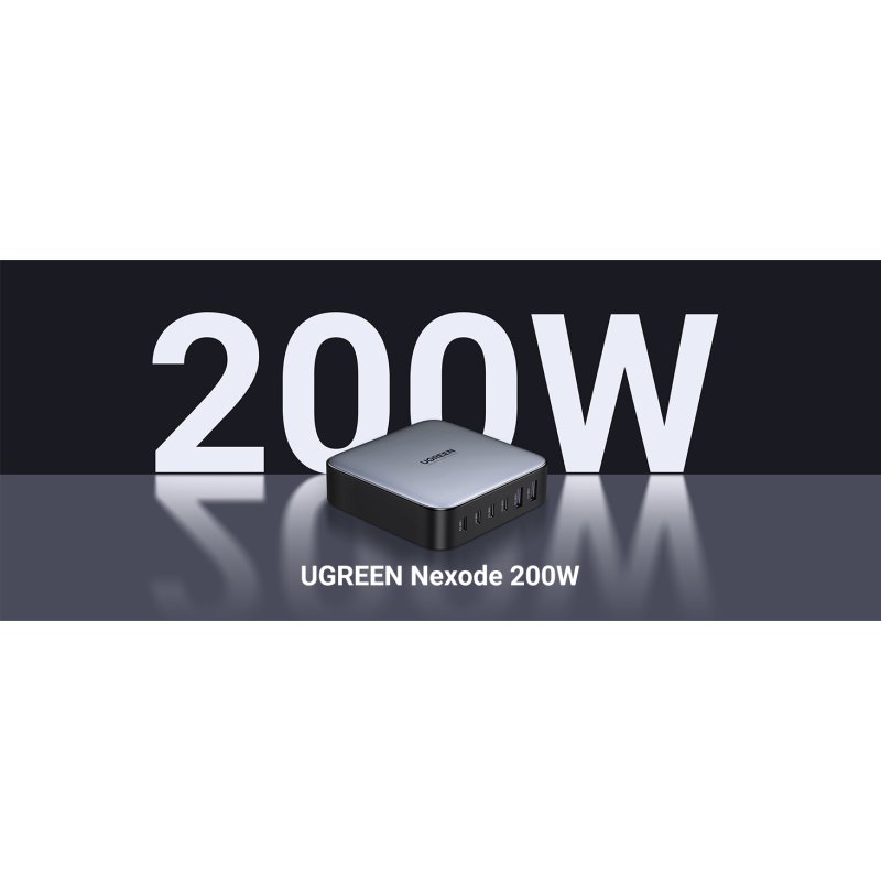 Detalle 2 de Cargador Ugreen Nexode 200W: 2x USB-A y 4x USB-C, carga rápida y gestión inteligente para escritorios