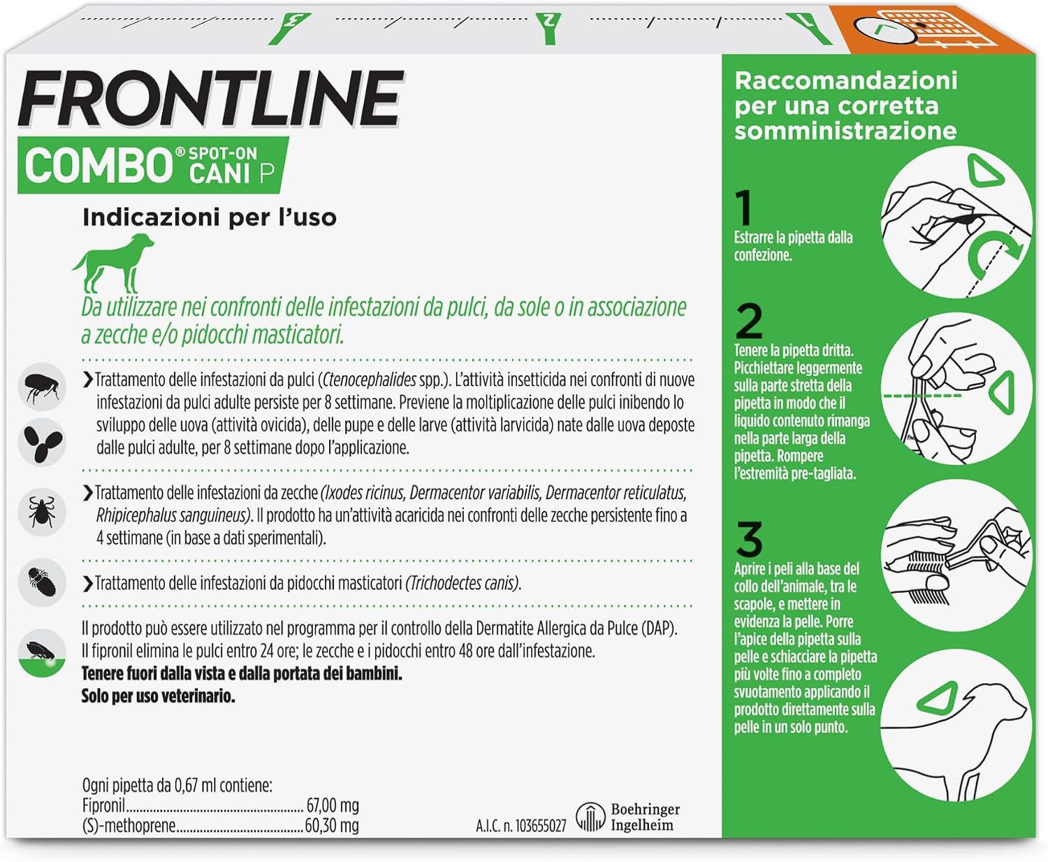 Detalle 2 de FRONTLINE Combo Cani Taglia S (2-10 Kg) – 3 Pipette, Antiparassitario a lunga durata