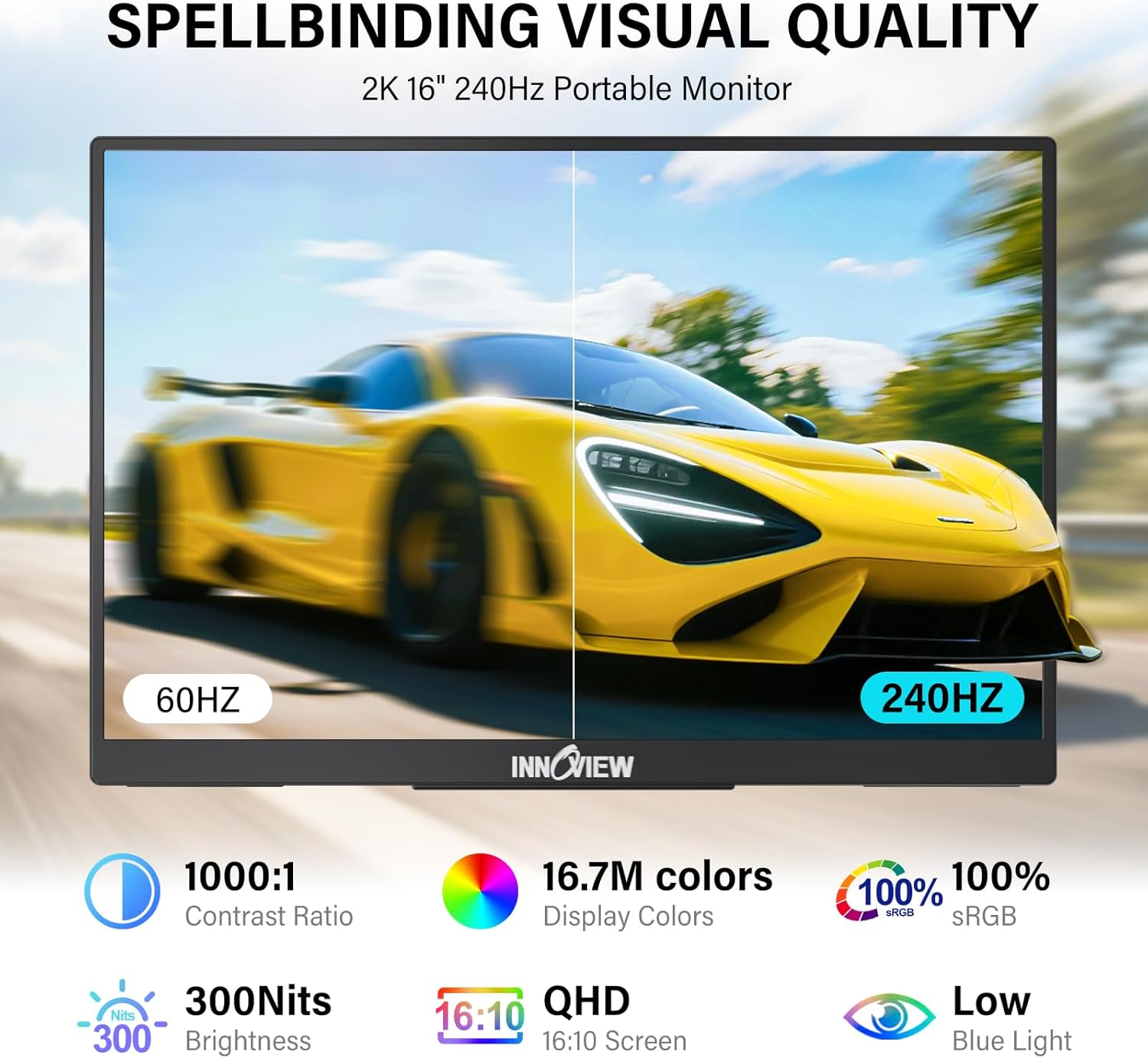 Detalle de InnoView 16" Portable Monitor (2K 2560x1600, 240Hz) with Type-C and HDMI