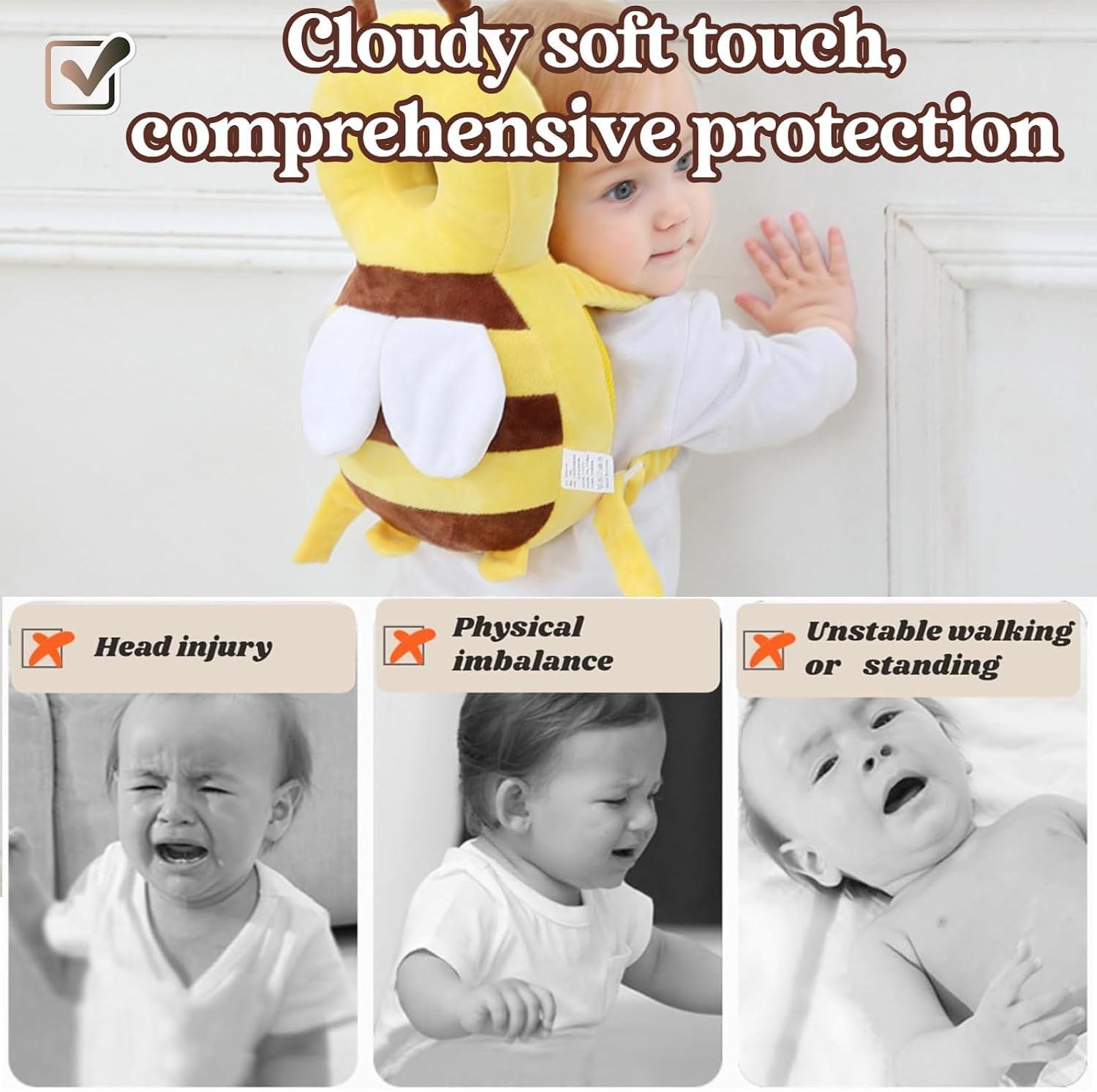 Thumbnail 1 de Bambebe Baby Kopfschutz-Kissen mit Rückenprotektor (Biene) – gepolsterte Sicherheitspads für Kleinkinder