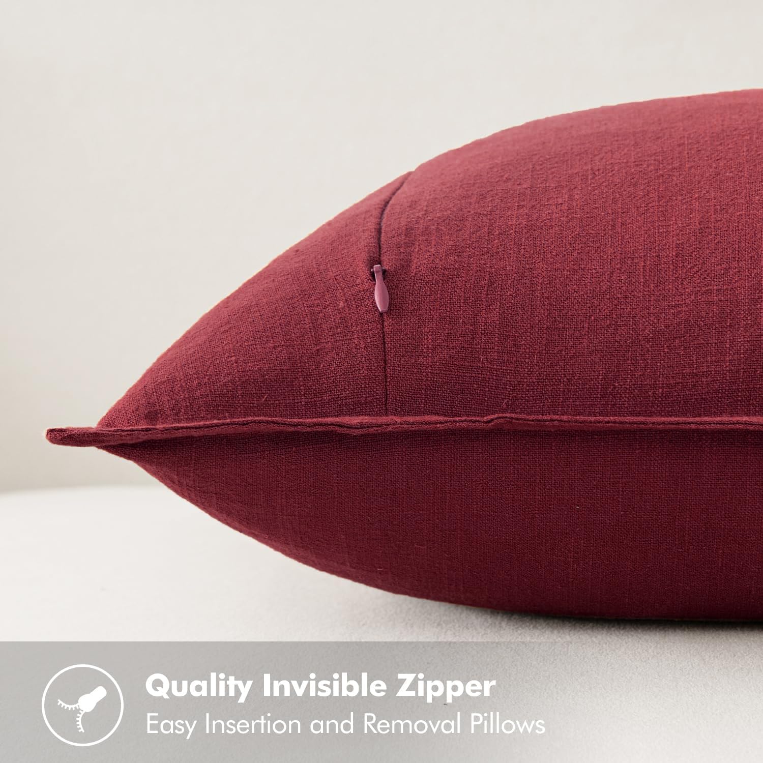 Detalle 1 de MIULEE Decorative Linen Pillow Covers, 24 x 24-Inch Burgundy, Set of 2