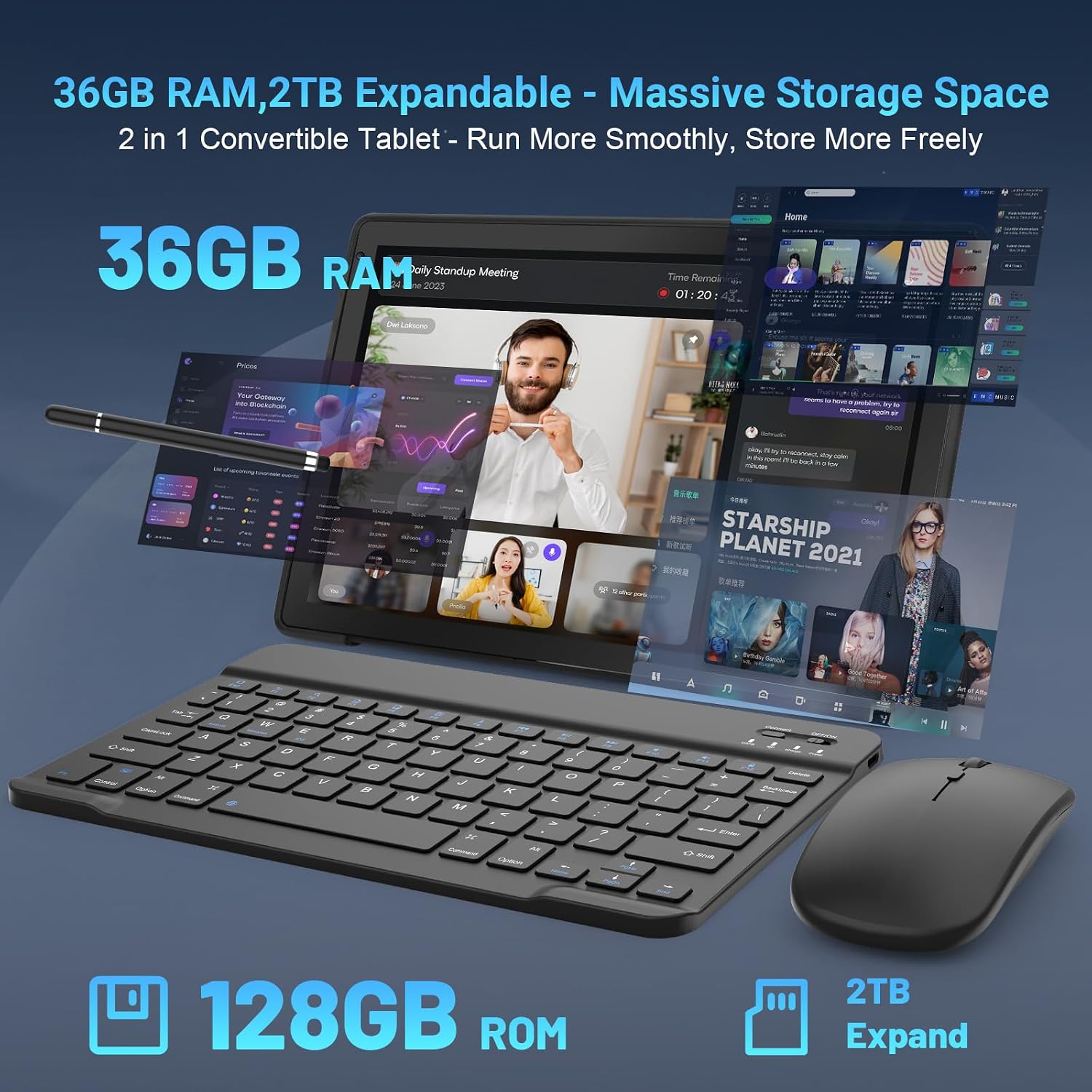Detalle de Gleeso Tablet 11 Inch with Keyboard – Android 16, Gemini AI, 36GB RAM, 2TB Expandable