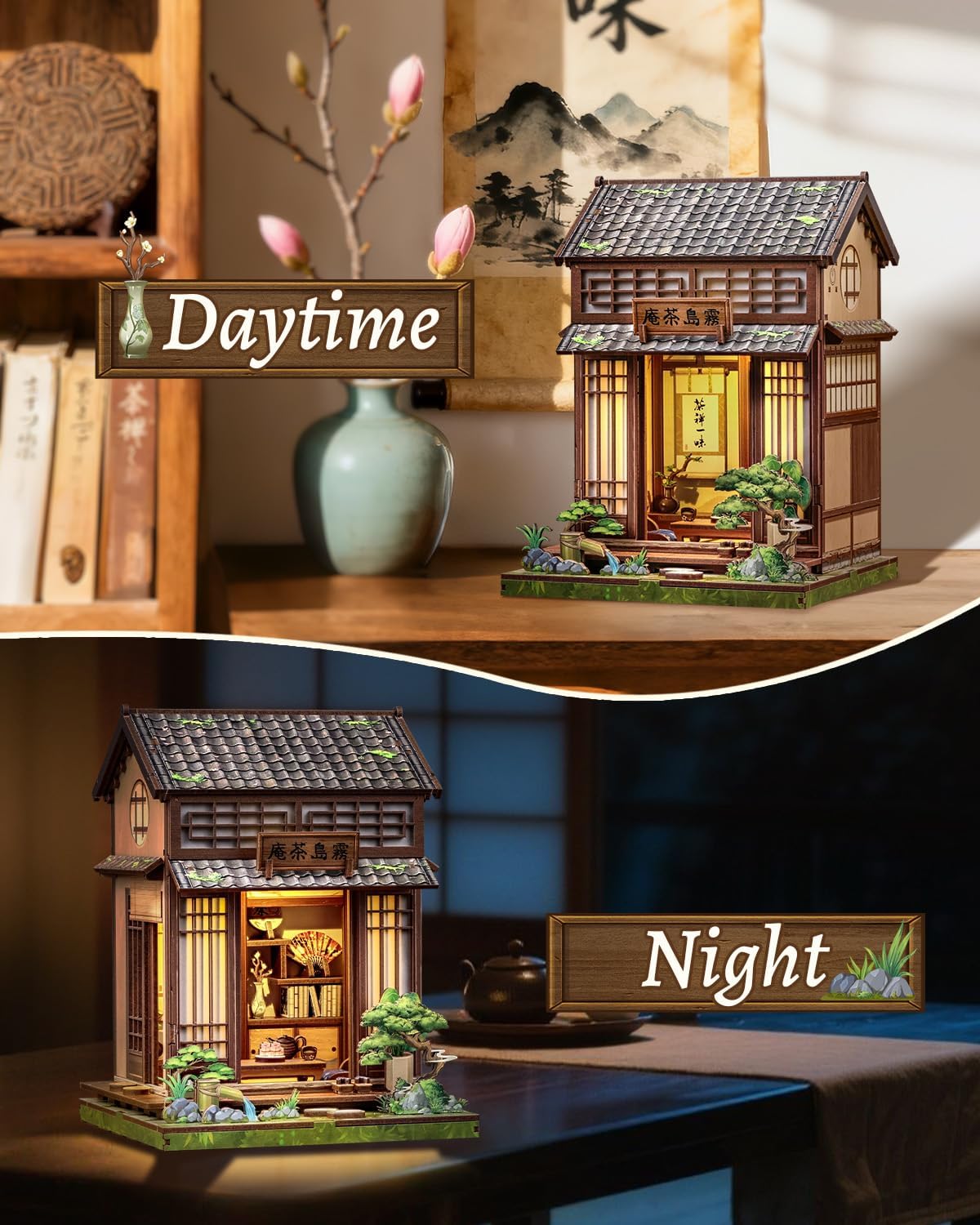 Detalle de CUTEBEE Book Nook Kirishima Cha-an — Japanese Tea House DIY Mini Dollhouse Kit for Adults