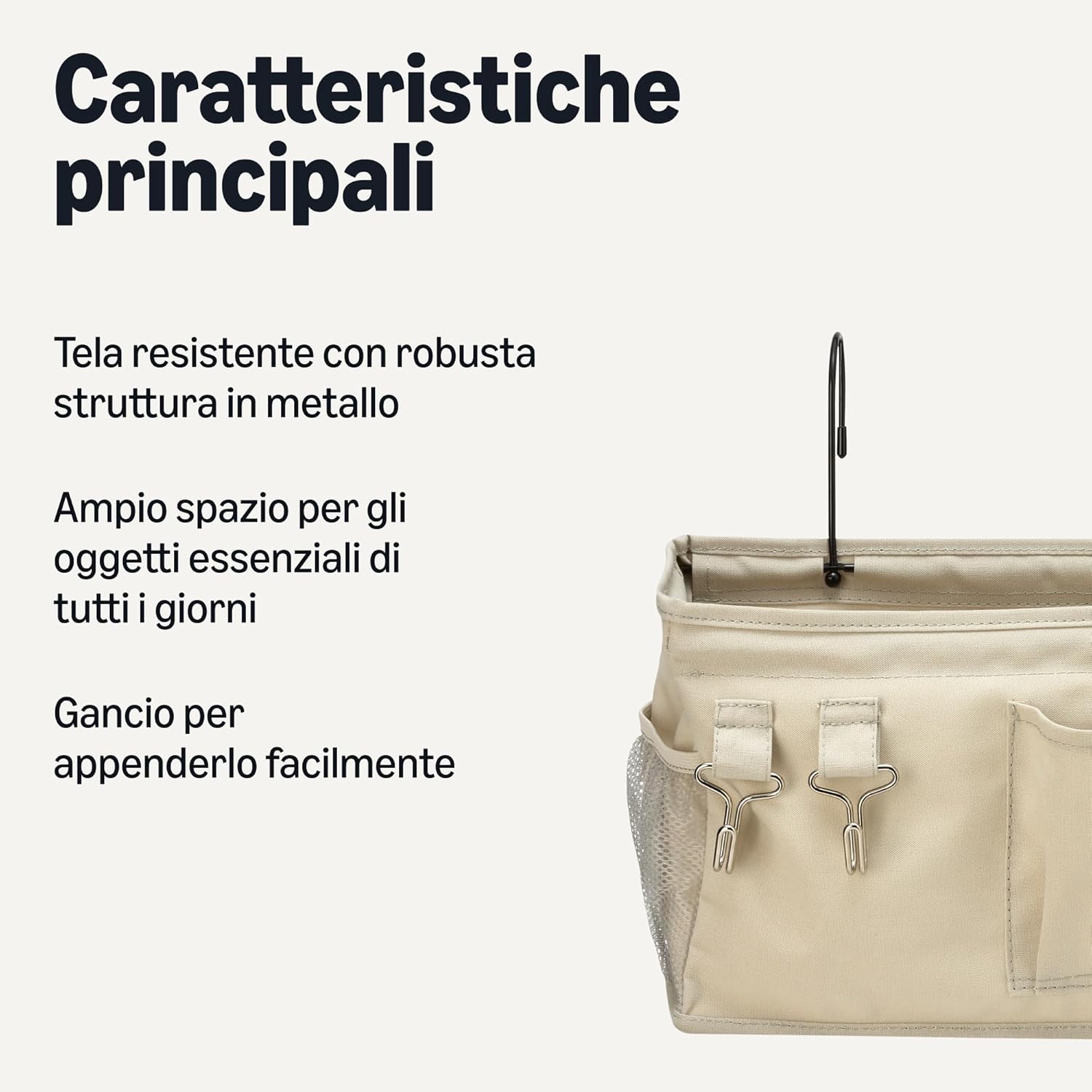 Detalle 2 de Amazon Basics Portaoggetti da appendere al comodino M 12 x 37 x 20 cm, lino grezzo