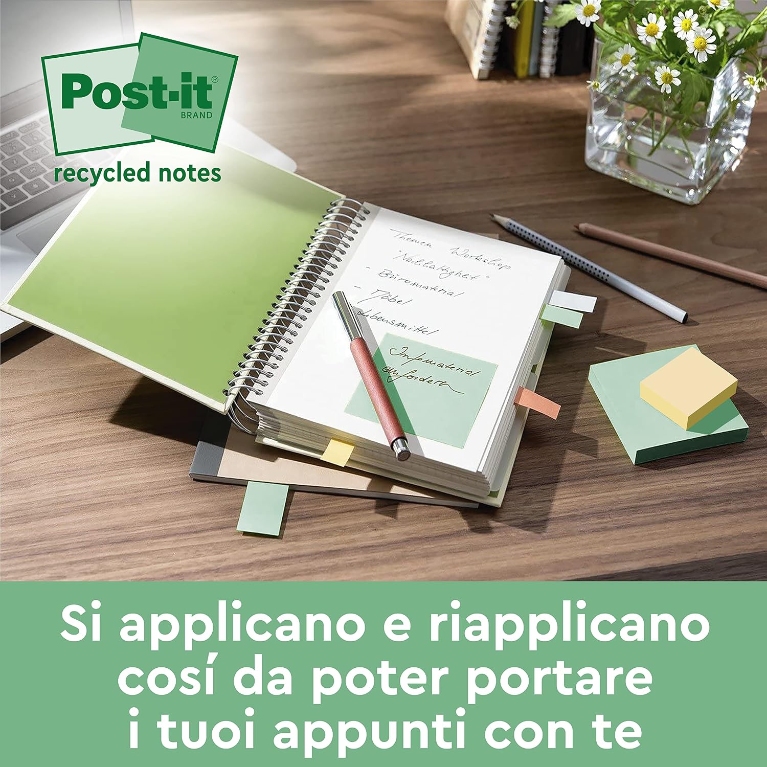 Detalle 2 de Foglietti adesivi Post-it in carta riciclata al 100% – 24 blocchetti (38×51 mm) in colori assortiti
