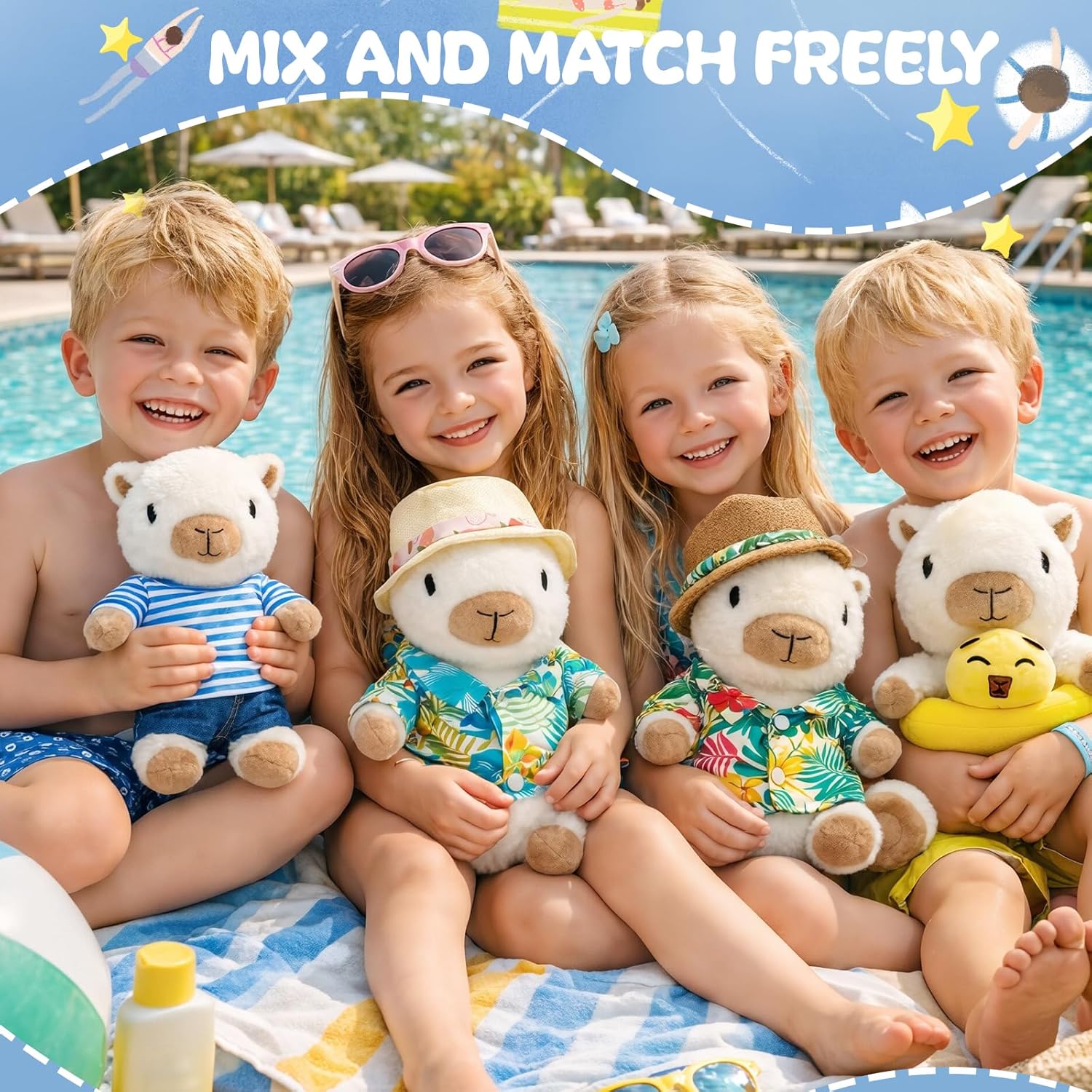 Thumbnail 5 de TITQWOP 9-pc Capybara Plush Set: Adorable Mix-and-Match Outfit Friends for Kids