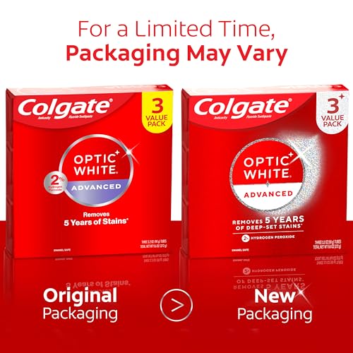 Detalle de Colgate Optic White Advanced Hydrogen Peroxide Toothpaste — 3 Pack (3.2 oz each)