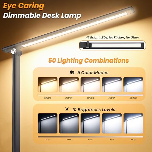 Detalle 2 de Akynite Lámpara de Escritorio LED con Control Táctil y USB-C – 42 LED, 5 colores, 10 intensidades, 45 min de temporizador