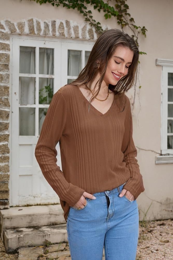 Thumbnail 1 de GLEENOD Damen Pullover mit V-Ausschnitt – leichtes Langarm-Sweatshirt aus Polyester-Spandex