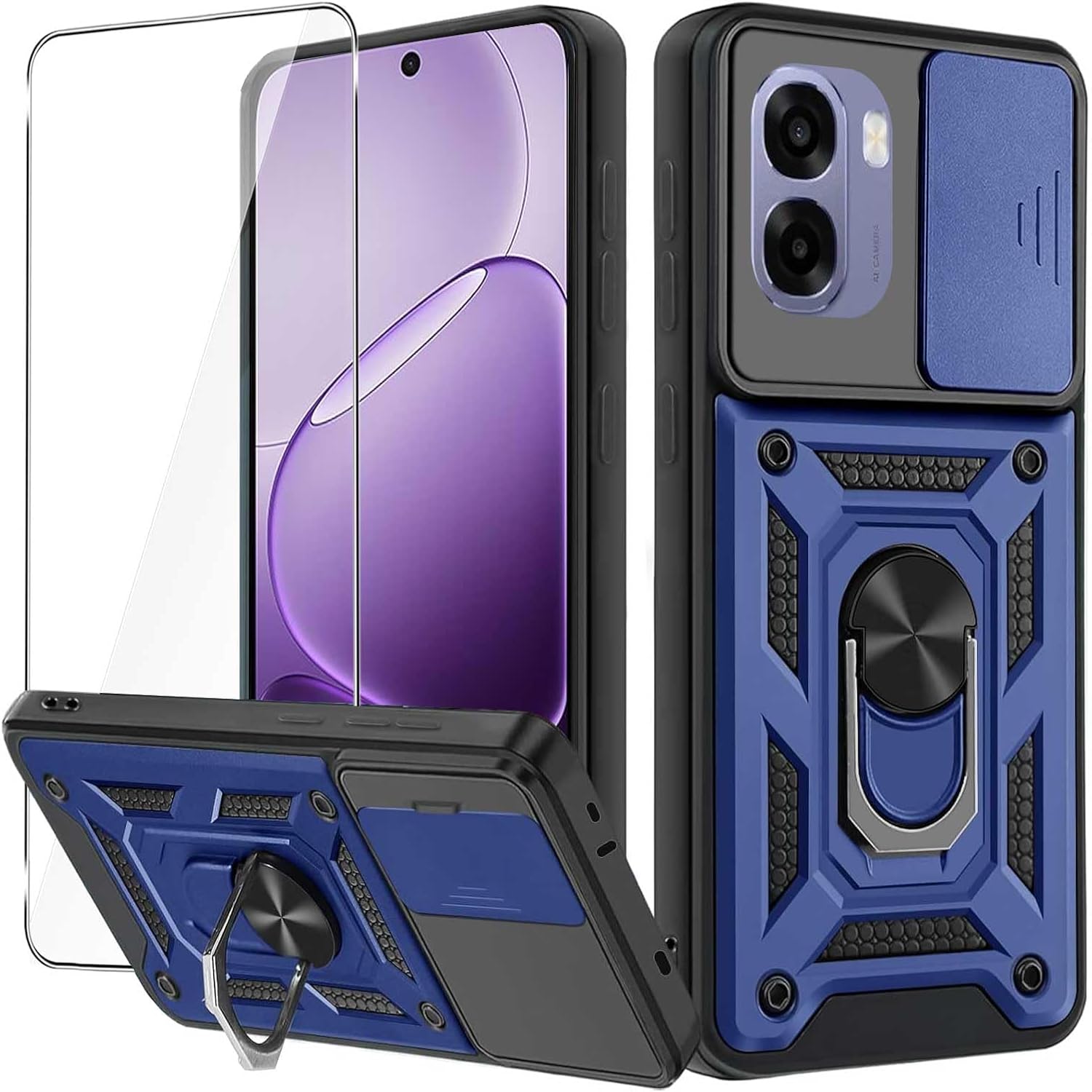 Detalle de Chenvovoay Rugged Case with Tempered Glass for OPPO A6X/A6 (4G/5G) – Blue