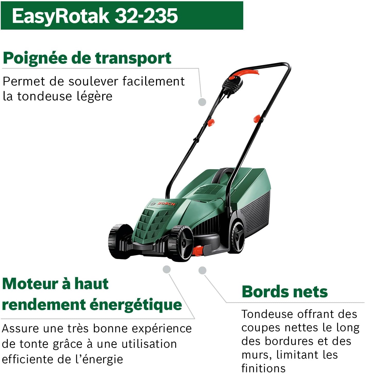 Thumbnail 2 de Bosch EasyRotak 32-235 – Tondeuse à Gazon Filaire 32 cm pour Petits Jardins