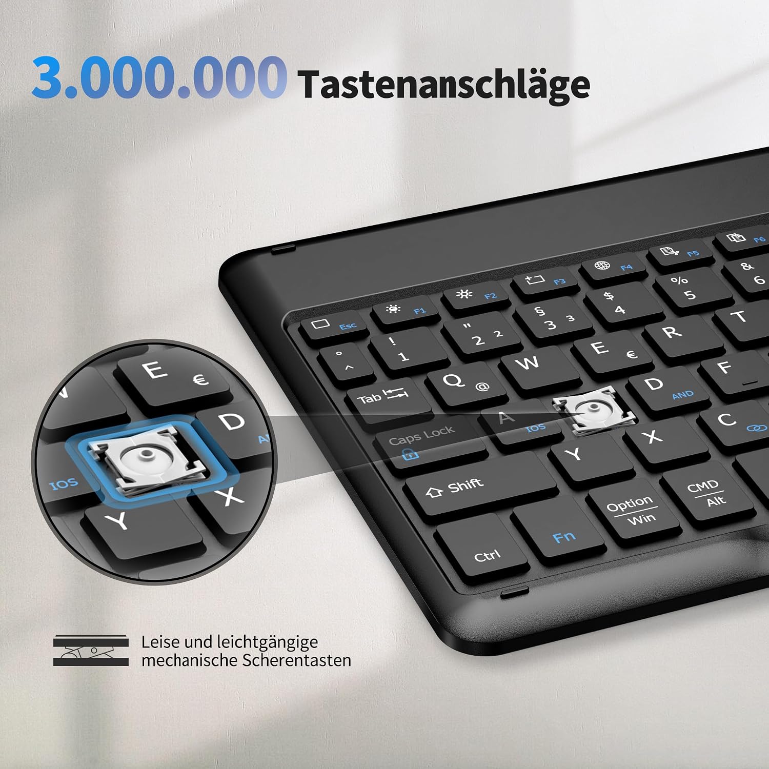 Detalle 2 de EasyAcc Deutsche Bluetooth-Tastatur für Windows, Android & iOS Tablets (QWERTZ, ultradünn, schwarz)