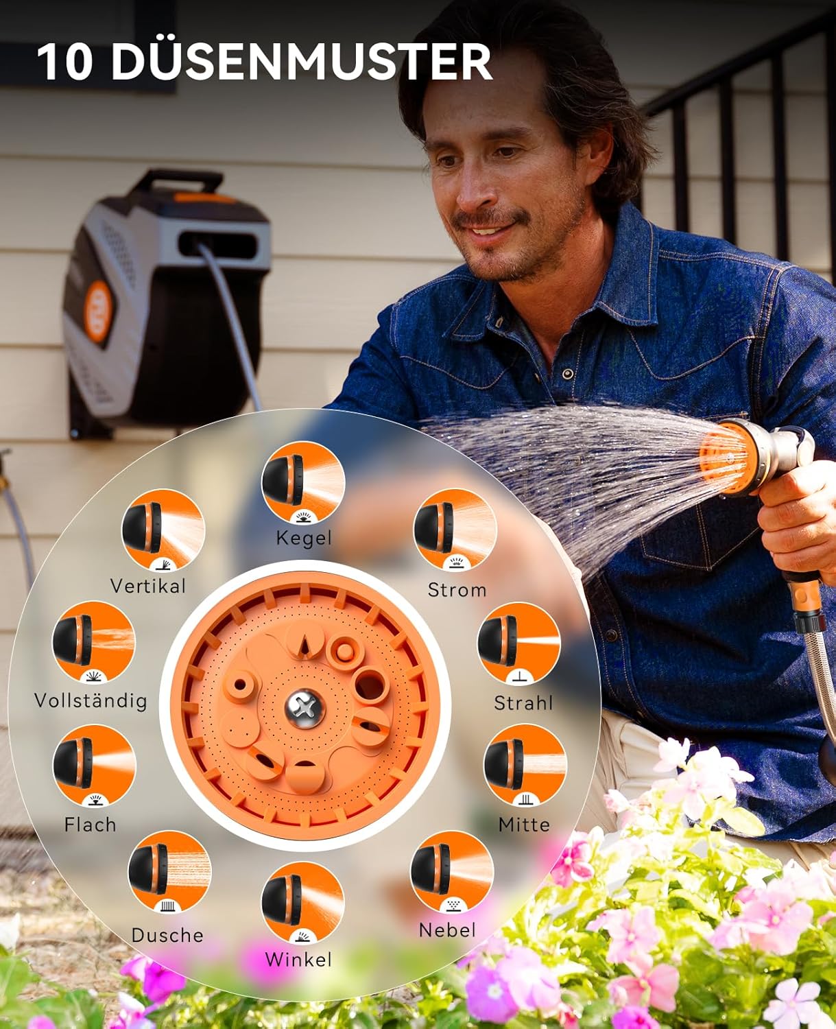 Thumbnail 4 de SUNPOW Wand-Schlauchbox RollUp 35 m – Schlauchtrommel mit 10-fach Sprühdüse, 180° schwenkbar & Auto-Rewind