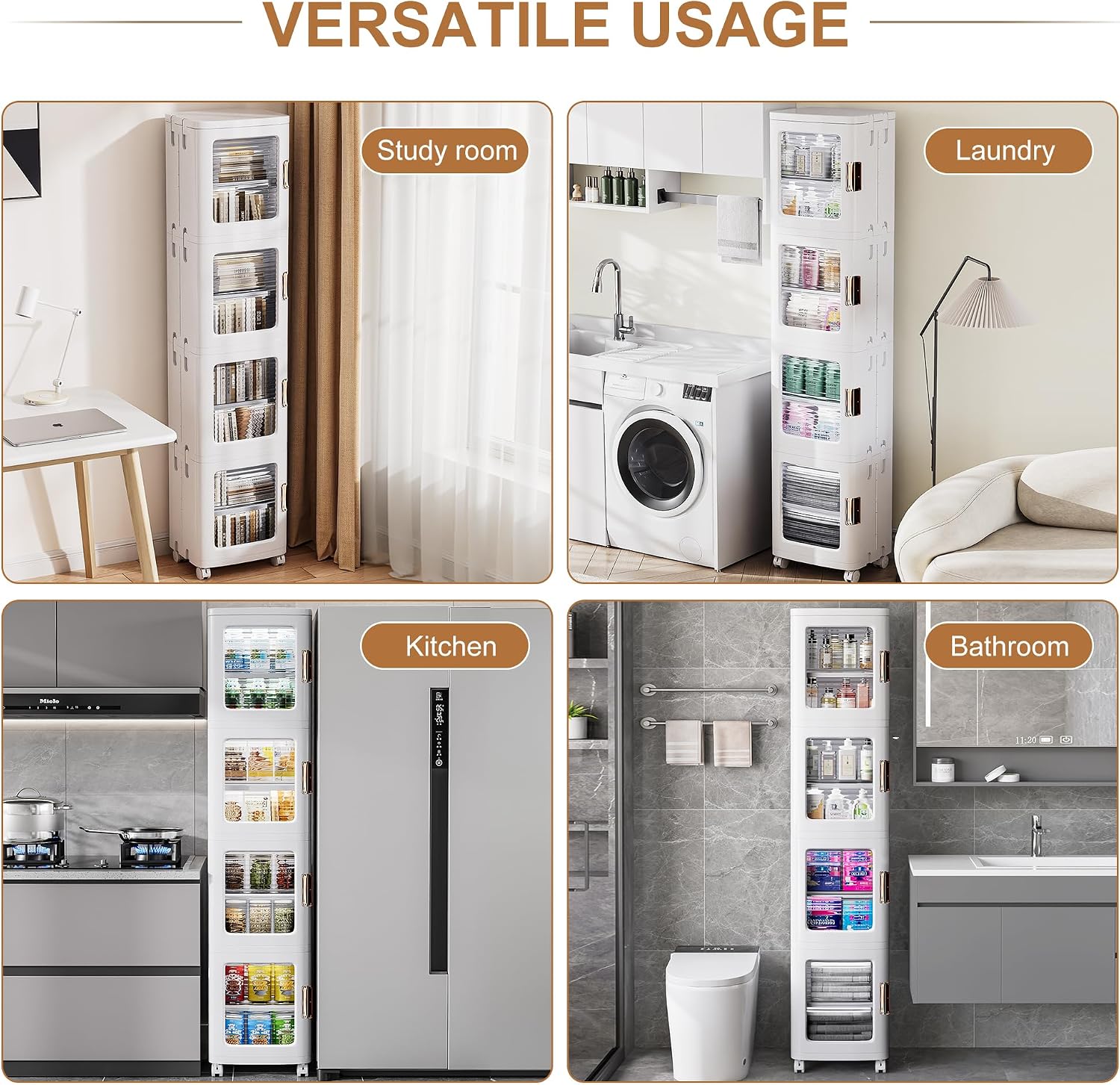 Detalle 2 de VECELO Narrow Storage Cabinet, 4-Tier