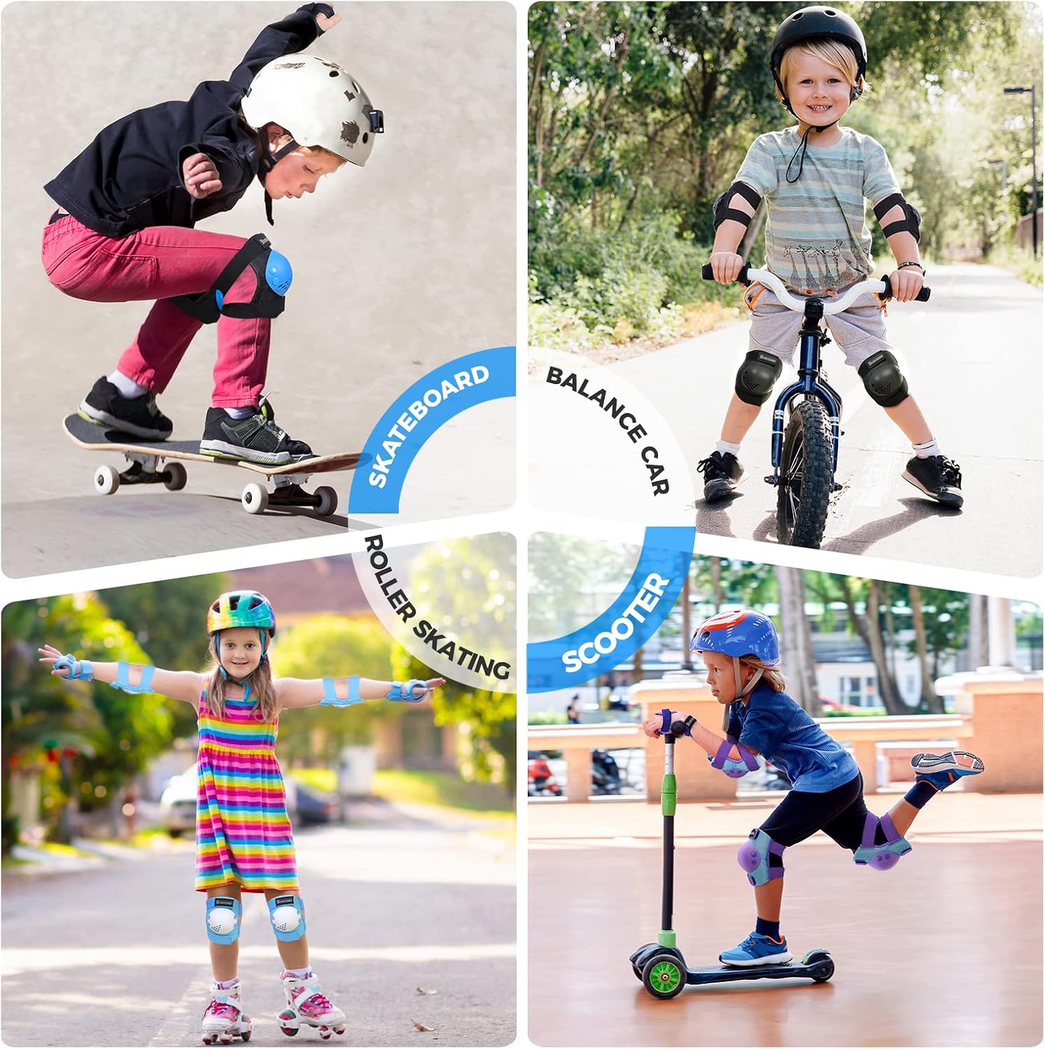 Detalle de BOSONER Kids/Youth Knee Pad & Elbow Pad Set for Roller Skates, BMX, Skateboard, and More
