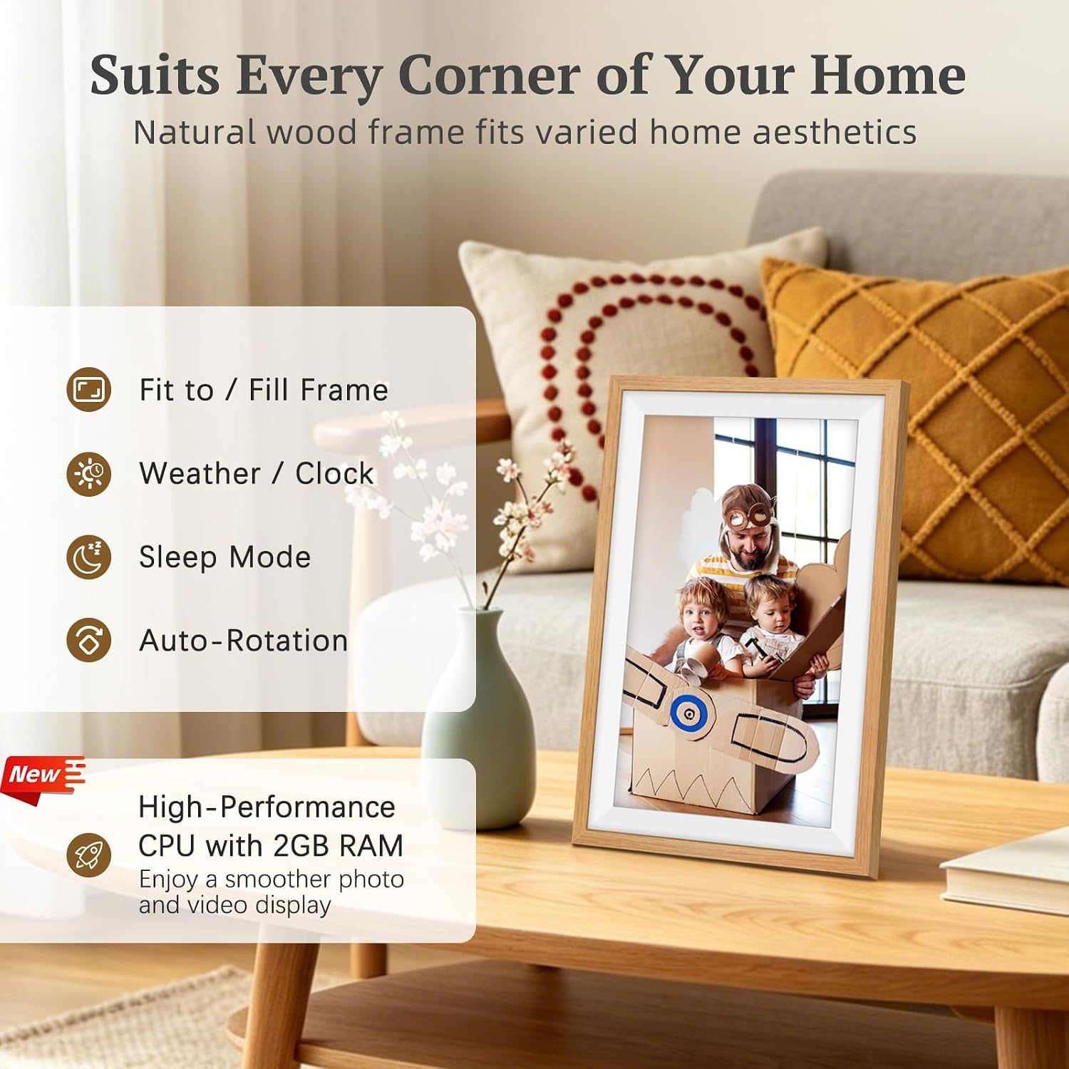 Thumbnail 6 de 94% sRGB 15.6 Inch Large Frameo Oak Wood Digital Photo Frame