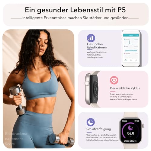 Detalle 2 de AOYBWK Smartwatch Damen/Herren – 1,85" HD Touch Fitnessuhr mit Telefonfunktion, 140+ Sportmodi, IP68 Wasserdicht