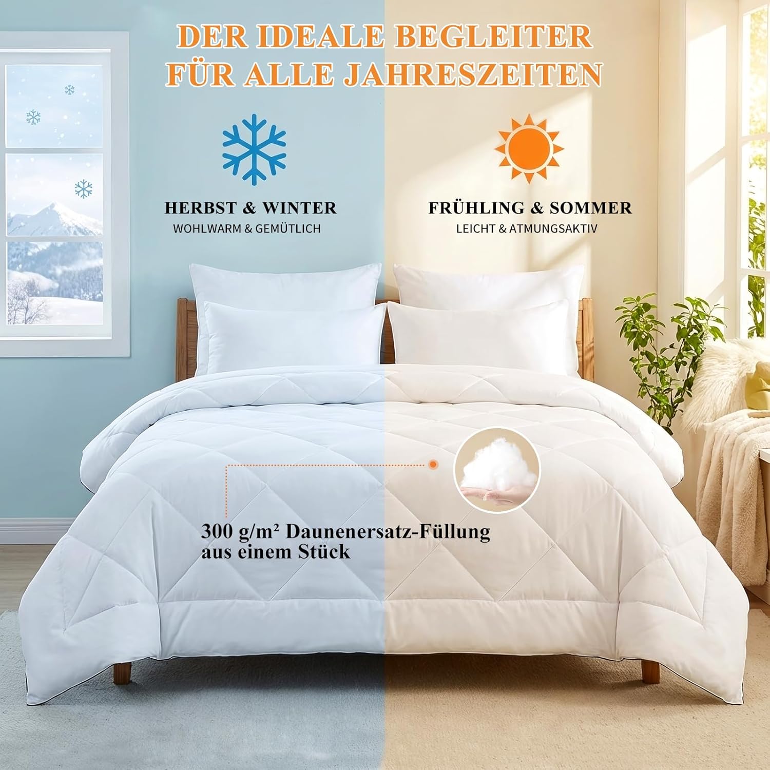 Detalle de Aisbo Couette Blanche 200x220 Tempéré Douceur — 2 Personnes, Microfibre 300 g/m², Rembourrage Polyester, Entretien Facile