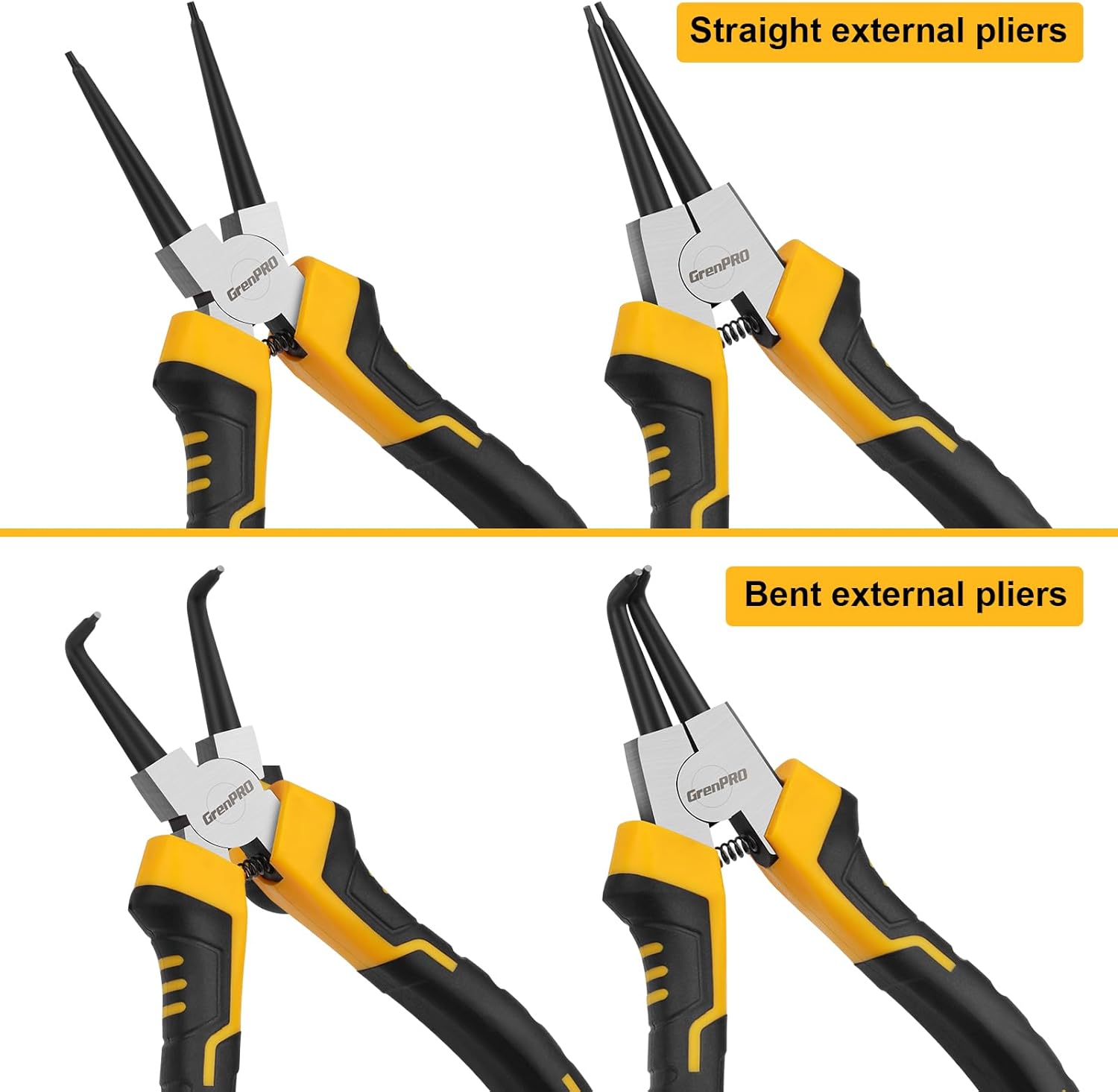 Thumbnail 3 de GRENPRO 4-Piece Snap Ring Pliers Set — 7-Inch Internal/External Circlip Pliers Kit