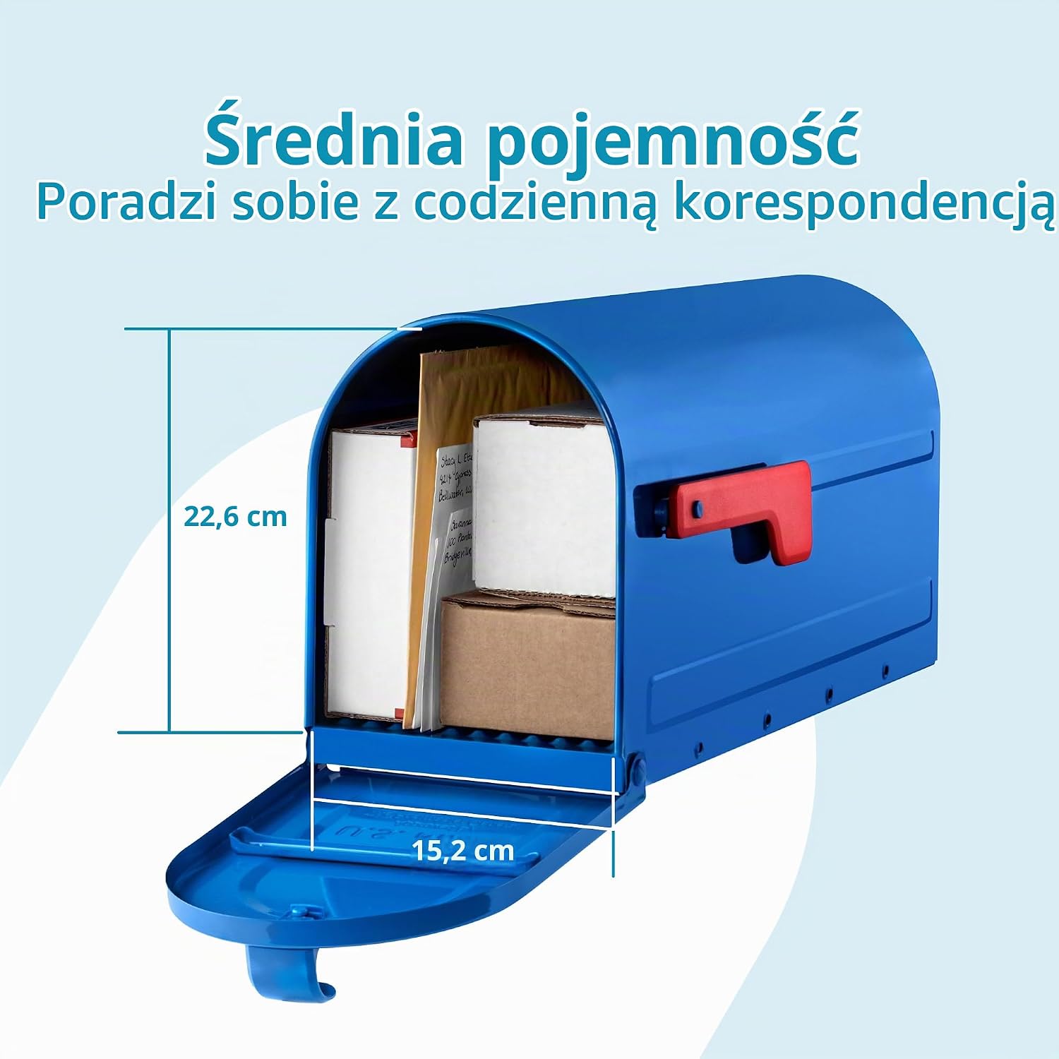 Detalle de Architectural Mailboxes 7600BE MB1 – średnia niebieska skrzynka pocztowa ze stali