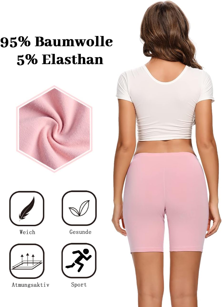 Detalle de Molasus Women’s Cotton Boxer Shorts (8” Inseam) Anti-Chafing Bike Shorts — Regular & Plus Size