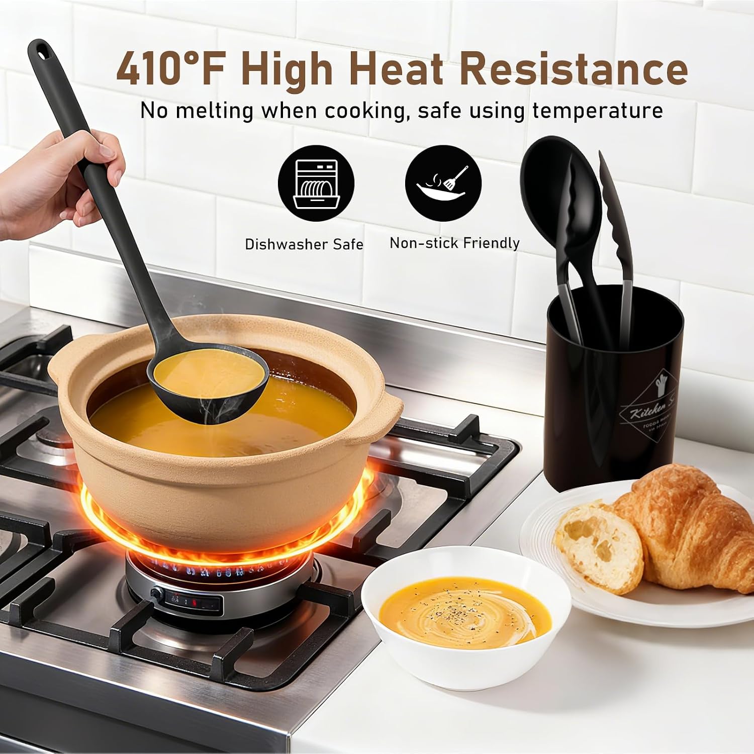 Thumbnail 6 de VINATO 12-Piece Silicone Kitchen Utensil Set, Black, Dishwasher-Safe