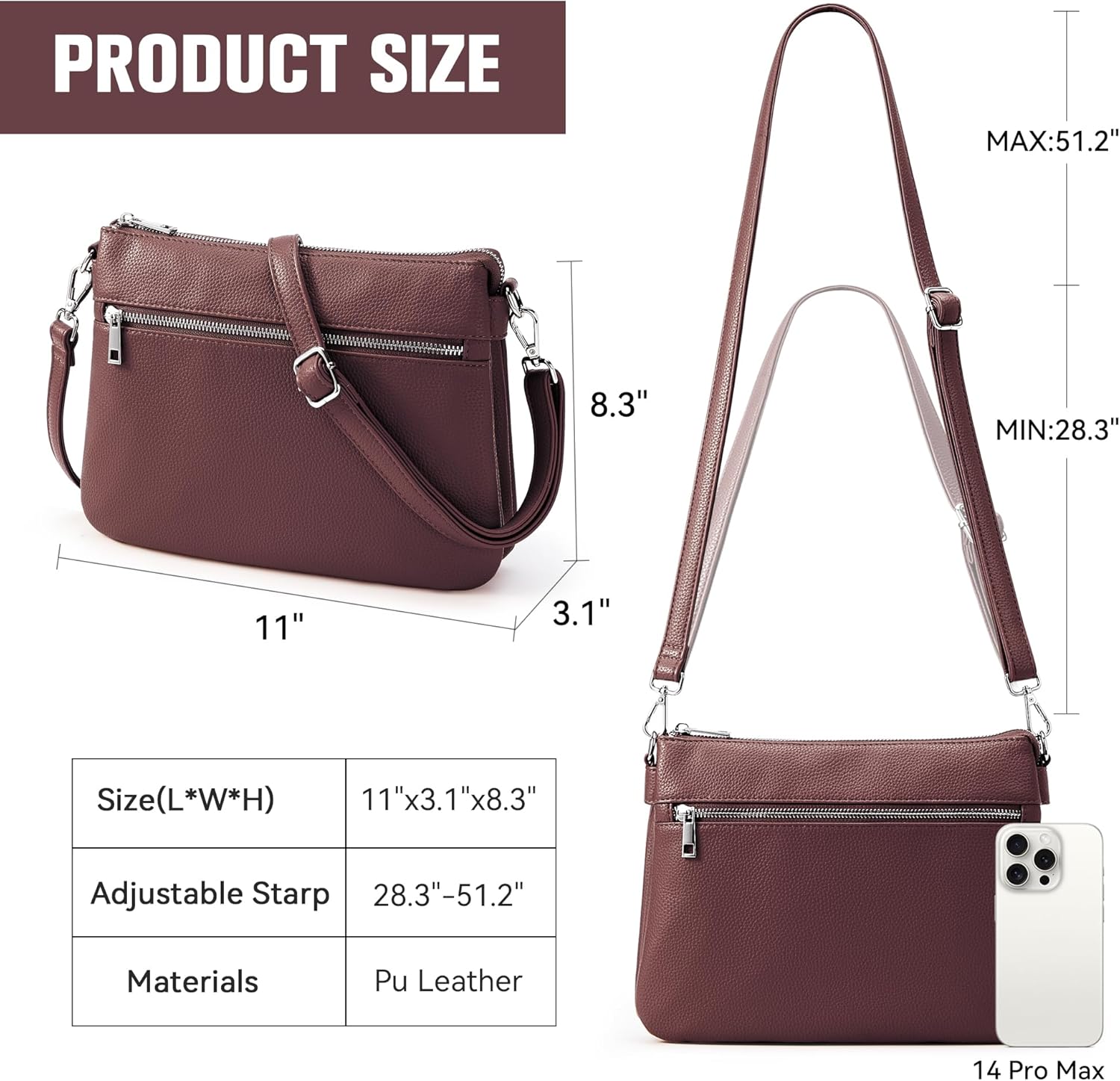 Thumbnail 6 de KALIDI Crossbody Shoulder Bag for Women — Vegan Leather with Adjustable Strap