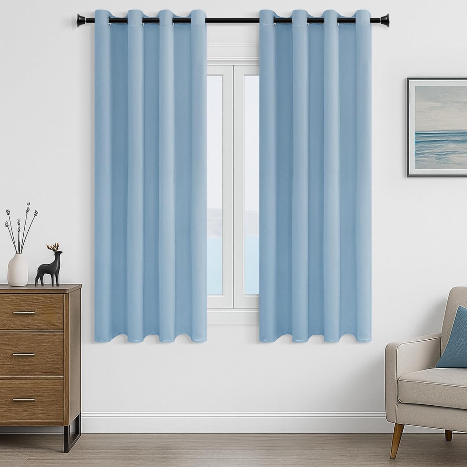 Detalle de MRTREES Blue 66in Drop Thermal Blackout Curtains (2 Panels, Eyelet) for Bedroom & Living Room