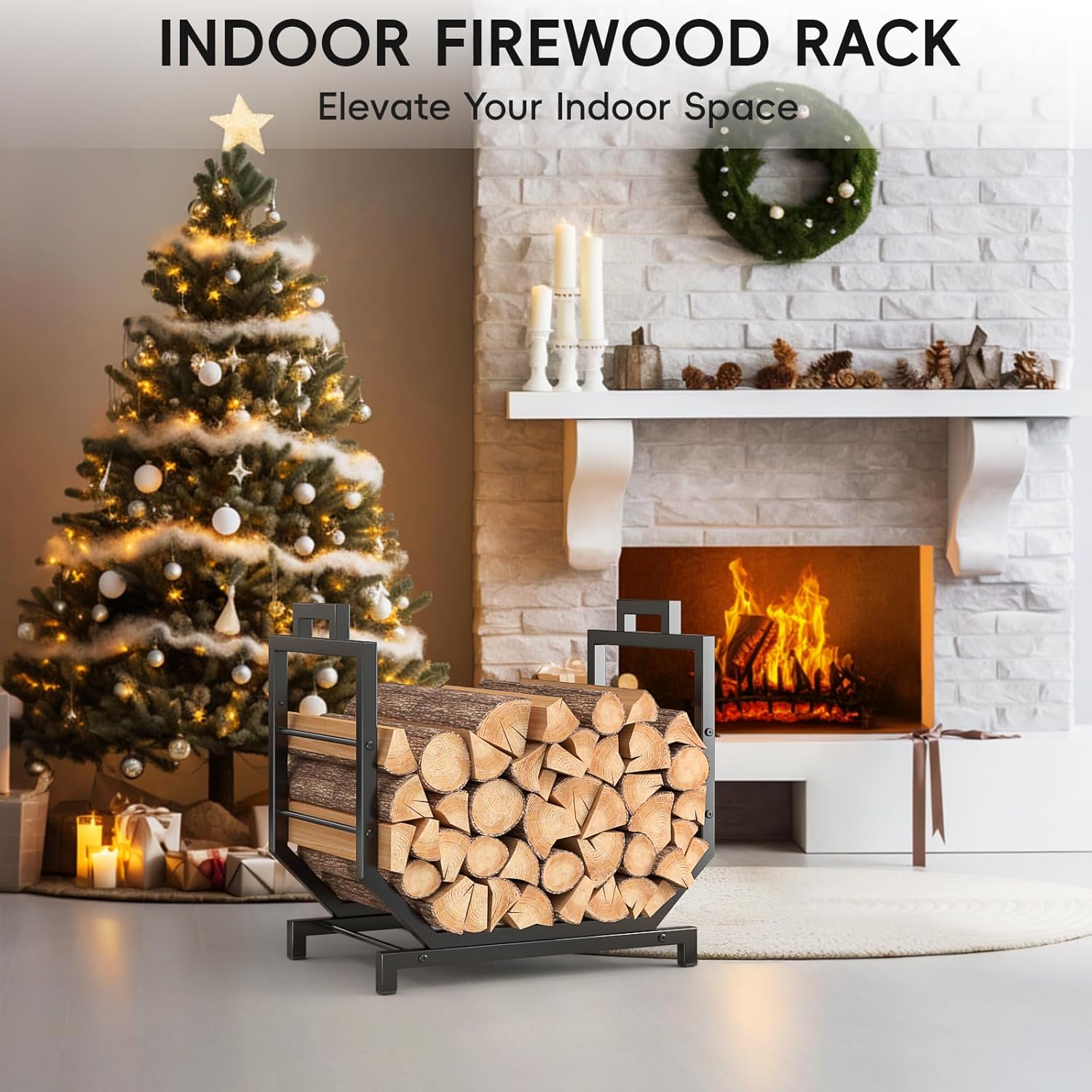 Detalle 2 de ZIPEEU Metal Firewood Log Holder for Fireside 16.92x21x13 in