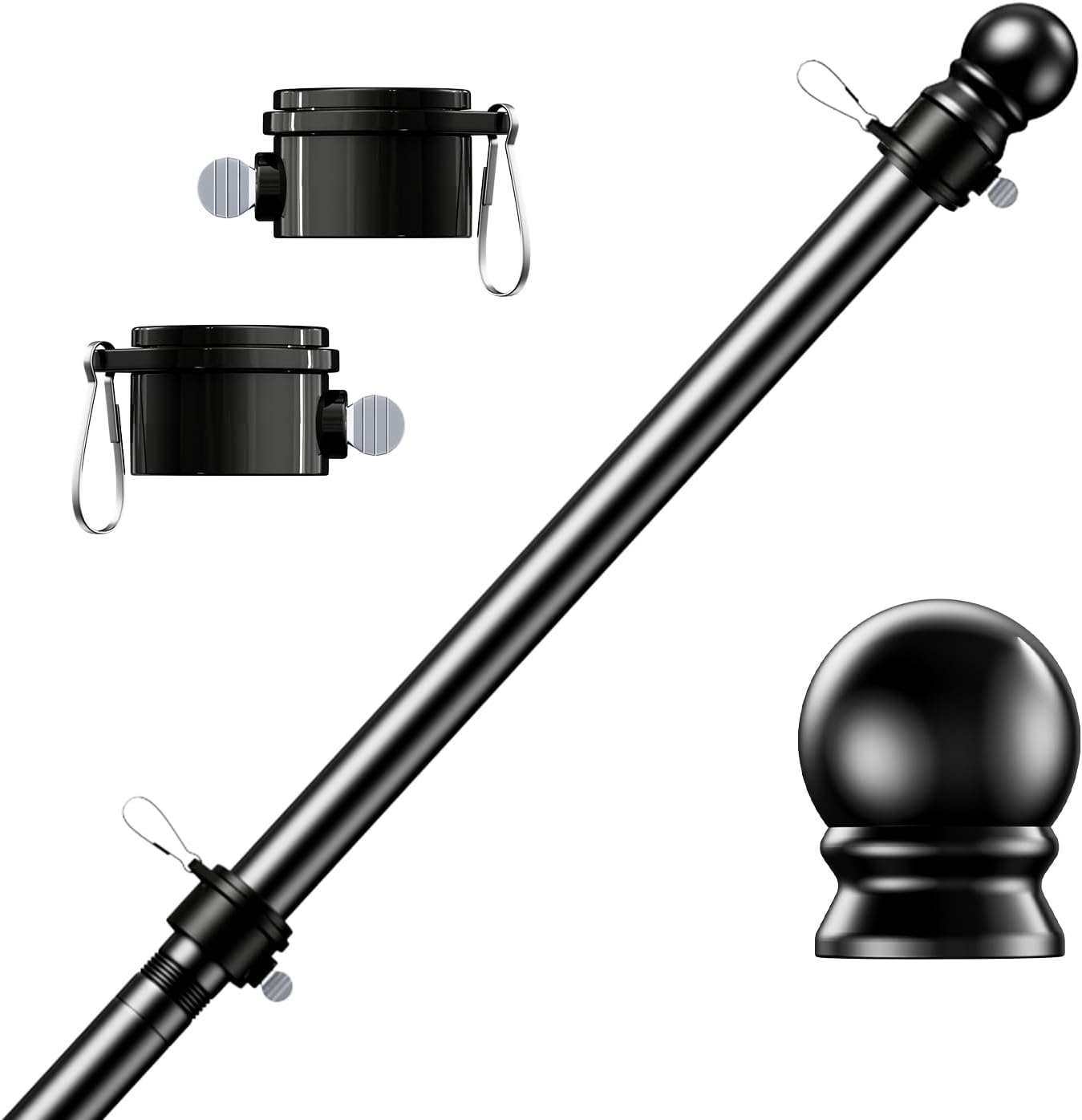 Detalle de PHITRIC PTFP Flagpole Kit, Stainless Steel, Spinning Rings, Black, 6FT