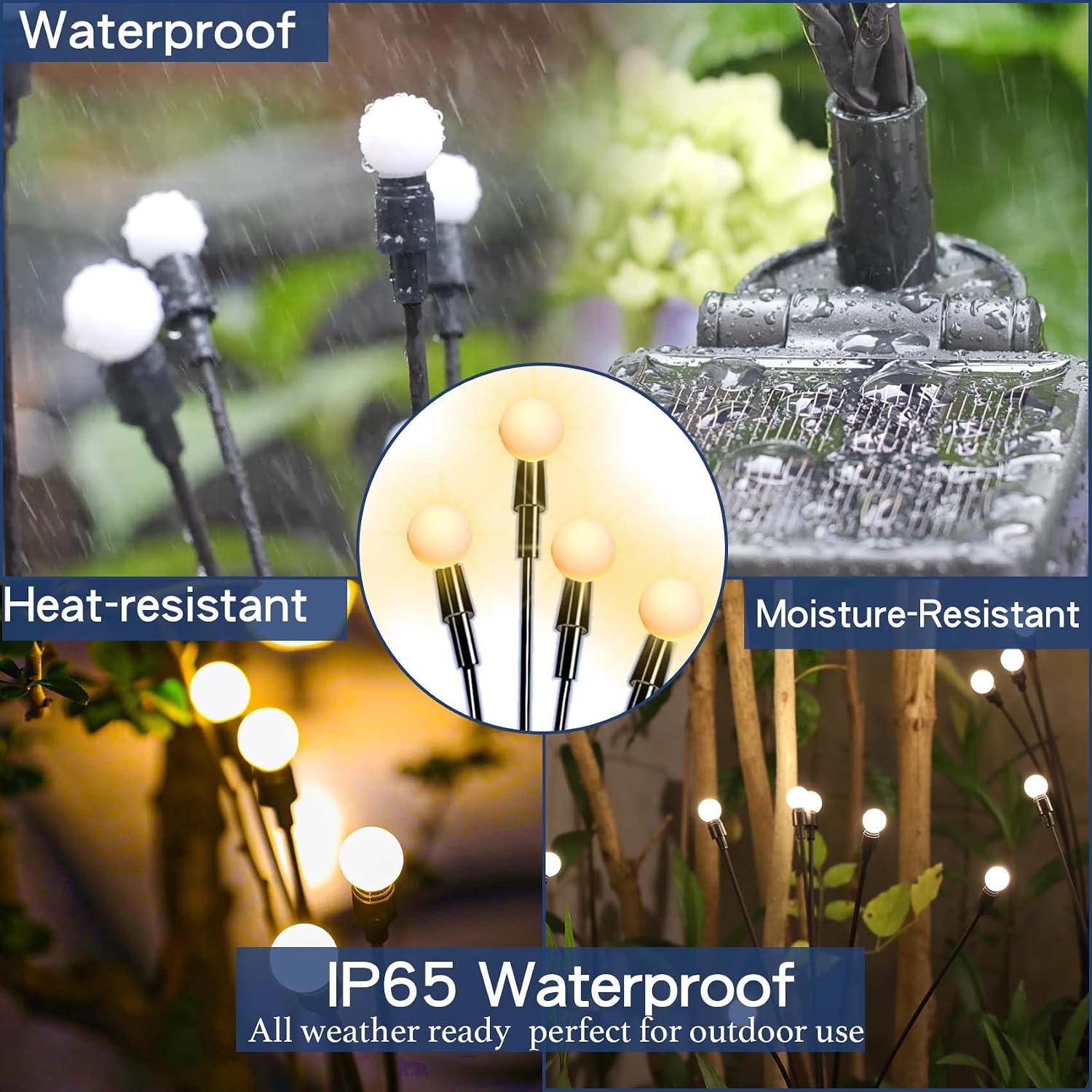 Detalle de TONULAX Solar Swaying Garden Lights, Warm White, Flexible Iron Wire, 4-Pack