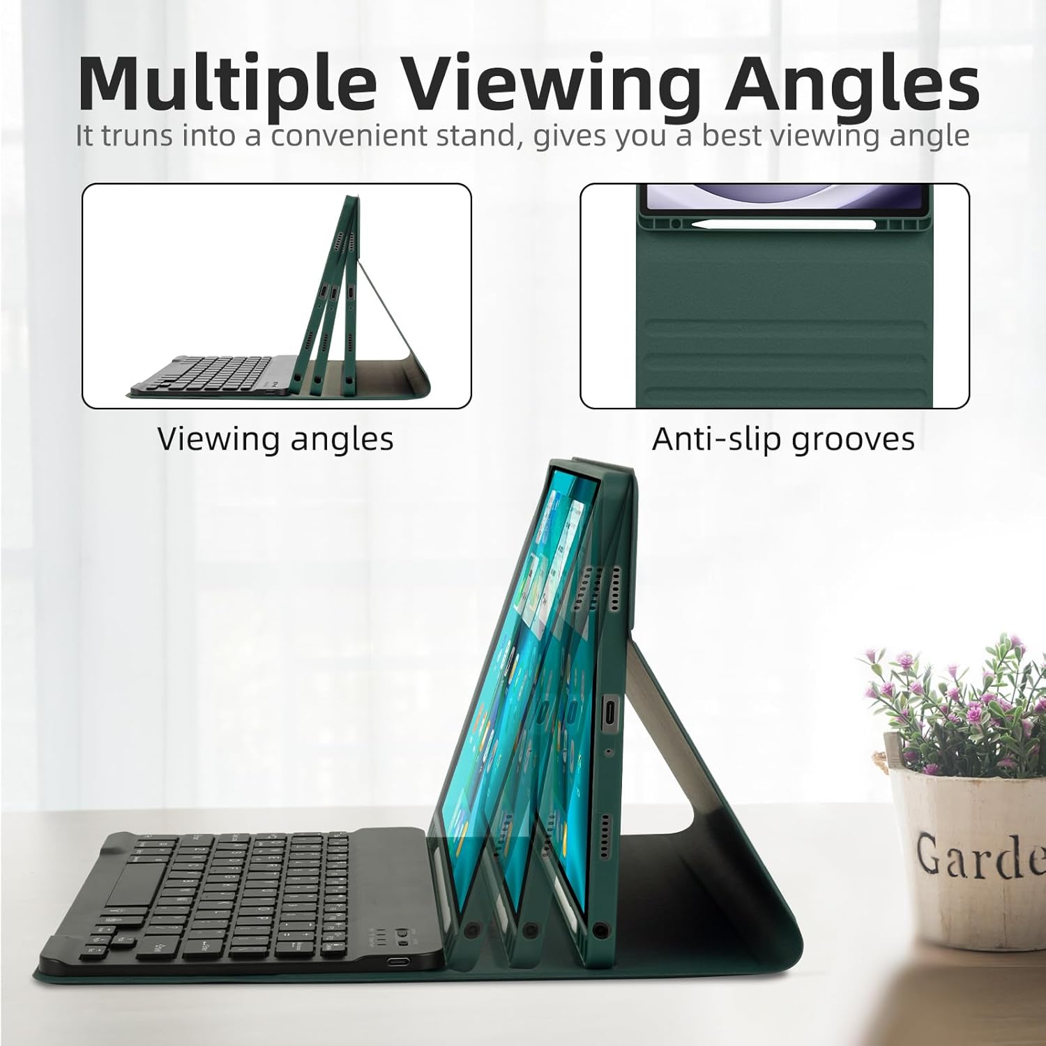 Thumbnail 3 de EAMPANG Keyboard Mouse Case for Samsung Galaxy Tab A11+ / A9+ (11-inch, 2023/2025) — Dark Green Detachable RGB Keypad Cover