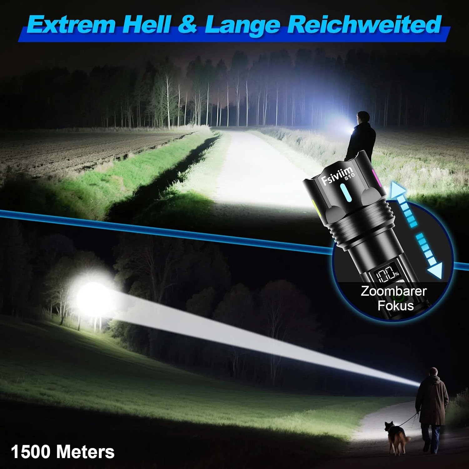 Detalle de Fsiviim Lampe Torche LED Ultra Puissante — 1 000 000 lumens, zoomable et rechargeable
