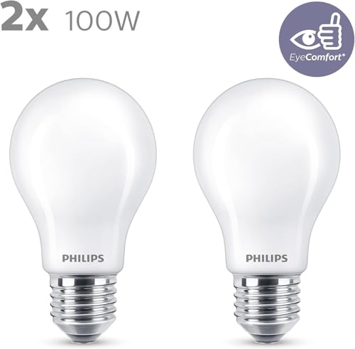 Detalle 2 de Philips ampoules LED Standard E27 100W Blanc Chaud Dépolie – Verre, Lot de 2