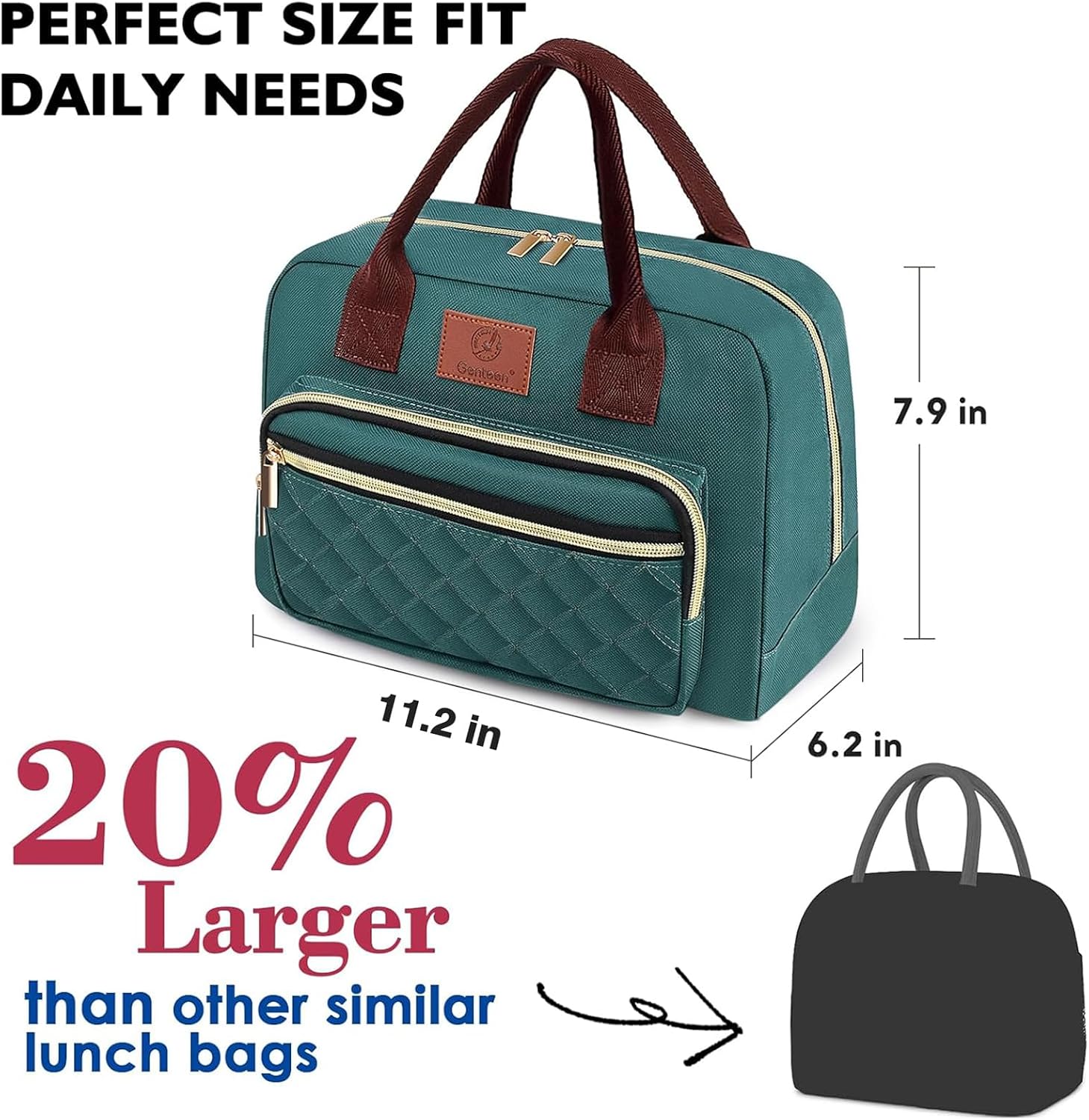 Detalle de Genteen Insulated Lunch Bag, 11.6 x 6.29 x 7.9 Inches