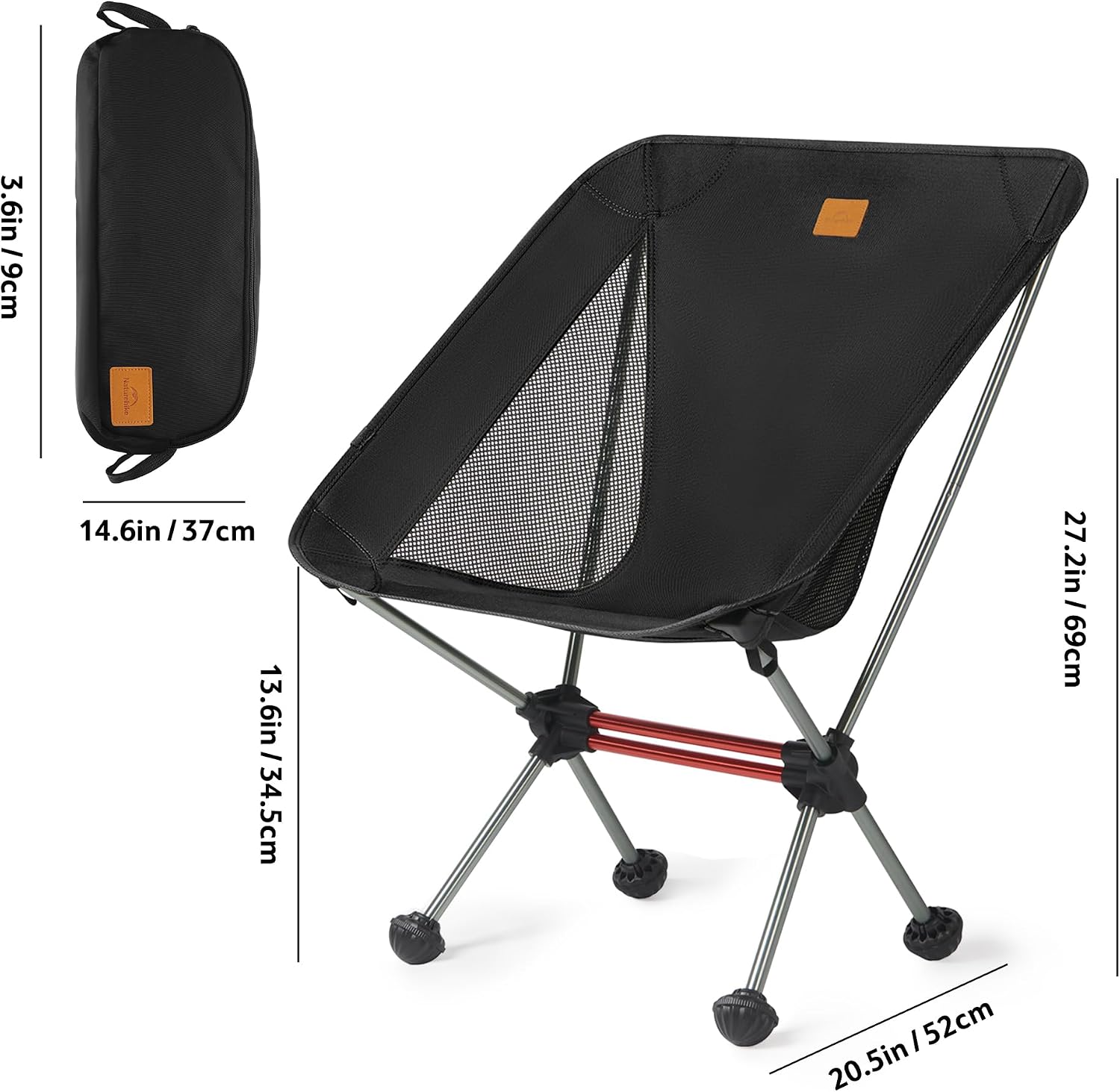 Detalle de Naturehike Campingstuhl Faltbar – ultraleicht & kompakt (Schwarz)