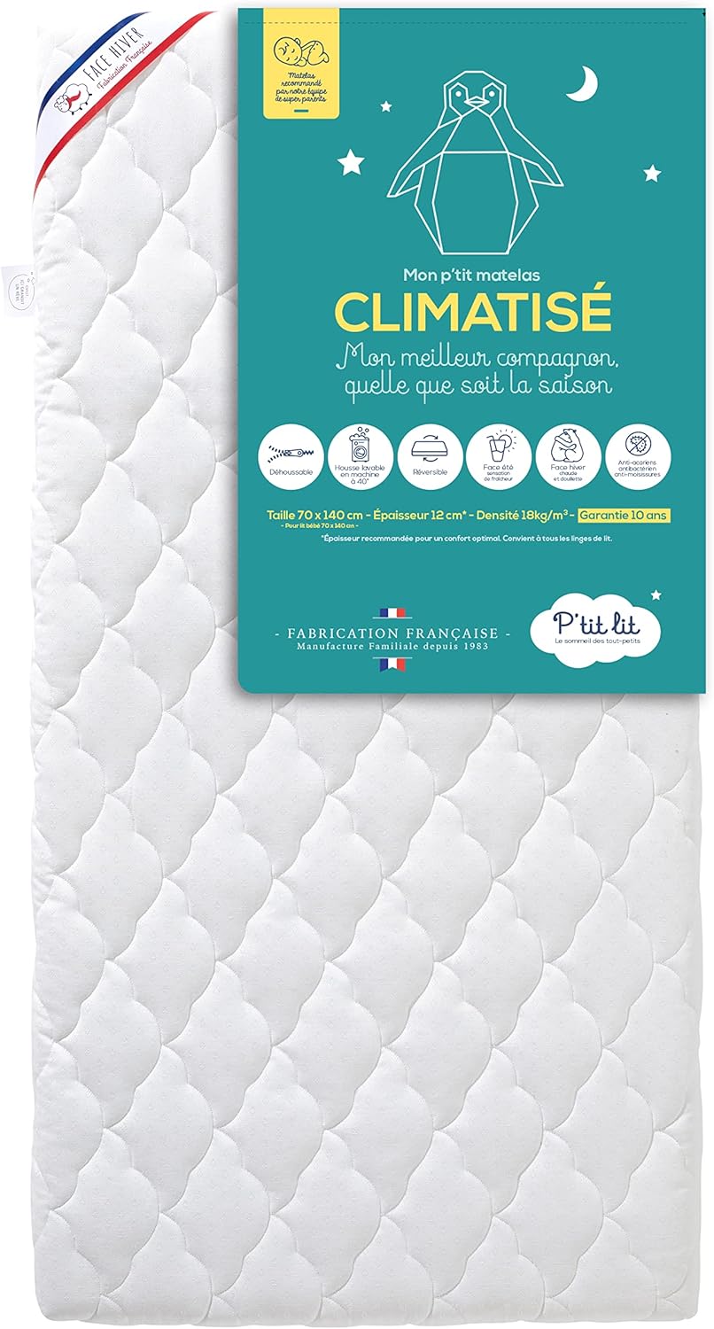 Thumbnail 1 de P'tit Lit – Matelas Enfant/Bébé Climatisé 70x140 cm, 1 face Été fraîche / 1 face Hiver ouatinée