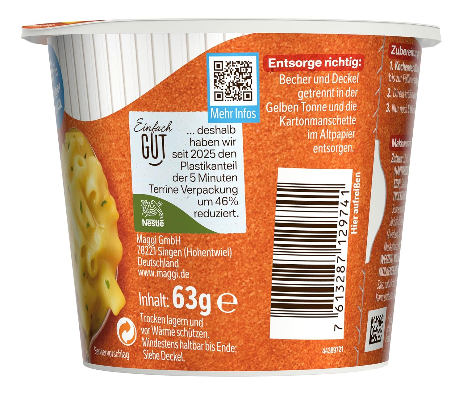 Thumbnail 4 de Maggi 5 Minuten Terrine Makkaroni und Käse – 8x63 g, cremige Käse-Sauce für unterwegs