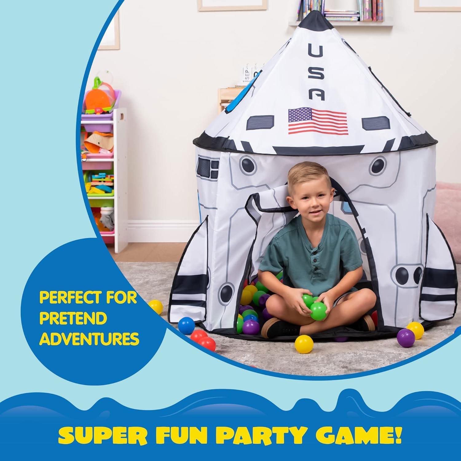 Detalle 2 de JOYIN Kids Play Tent Rocket Ship Pop-Up Play Tent for children (indoor & outdoor)